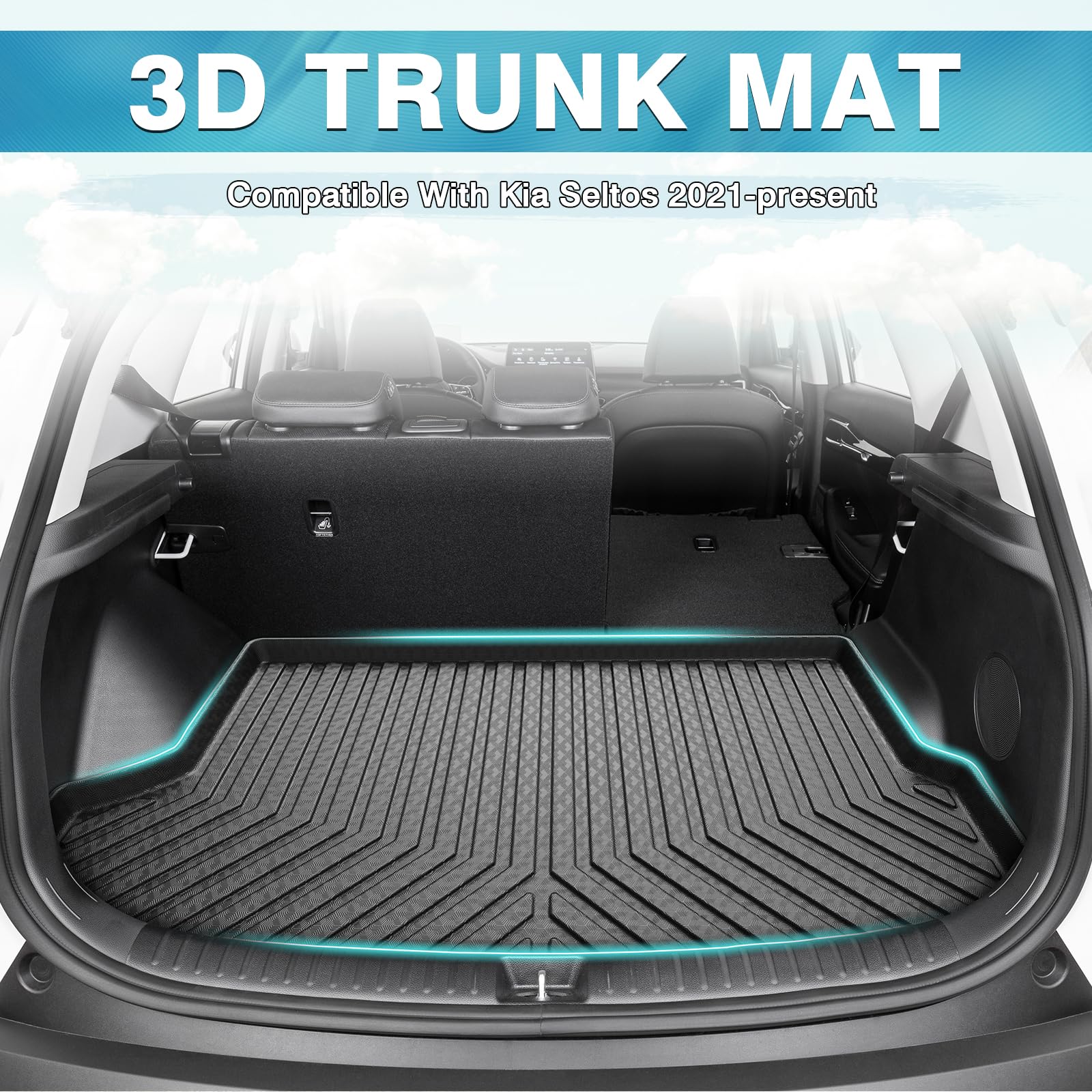 Mixsuper Custom Fit Cargo Liner For 2021-2025 Kia Seltos, Fit Seltos Sx/Sx Turbo, Only Fits Models With Subwoofer In Cargo Area,