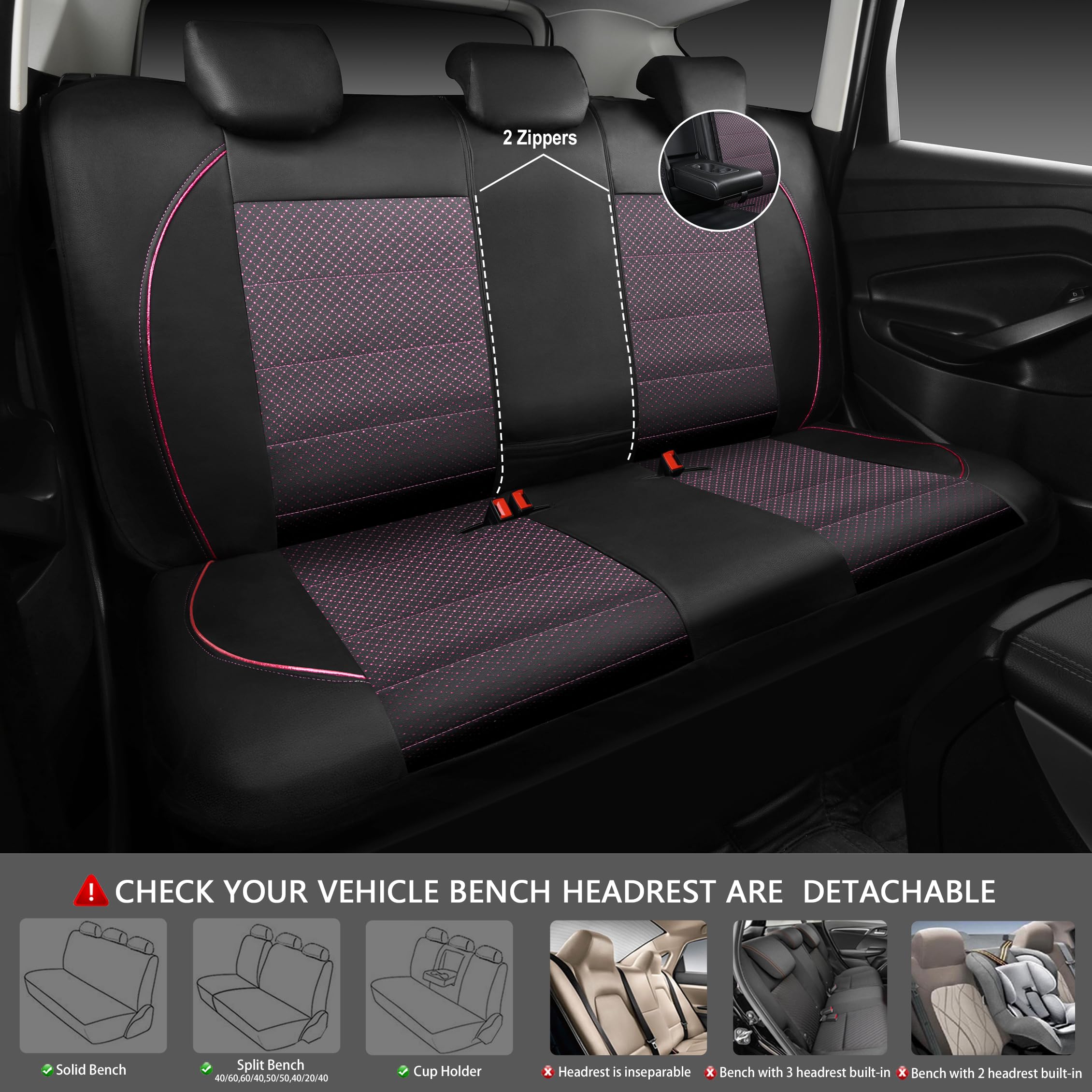 Car Pass Piping Pu Leather Car Seat Cover Full Set,Inside Zipper Design And Reserved Opening Holes,Airbag Compatible,Universal F