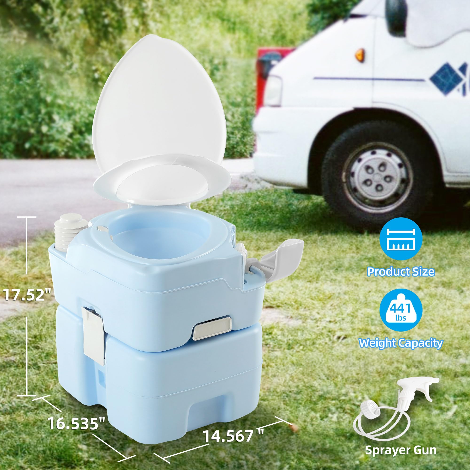 Yitahome 5.28 Gallon Portable Toilet Camping Porta Potty With Diagonal Enlarged Bowl, Hand Sprayer And Press Flush Pump, Space S
