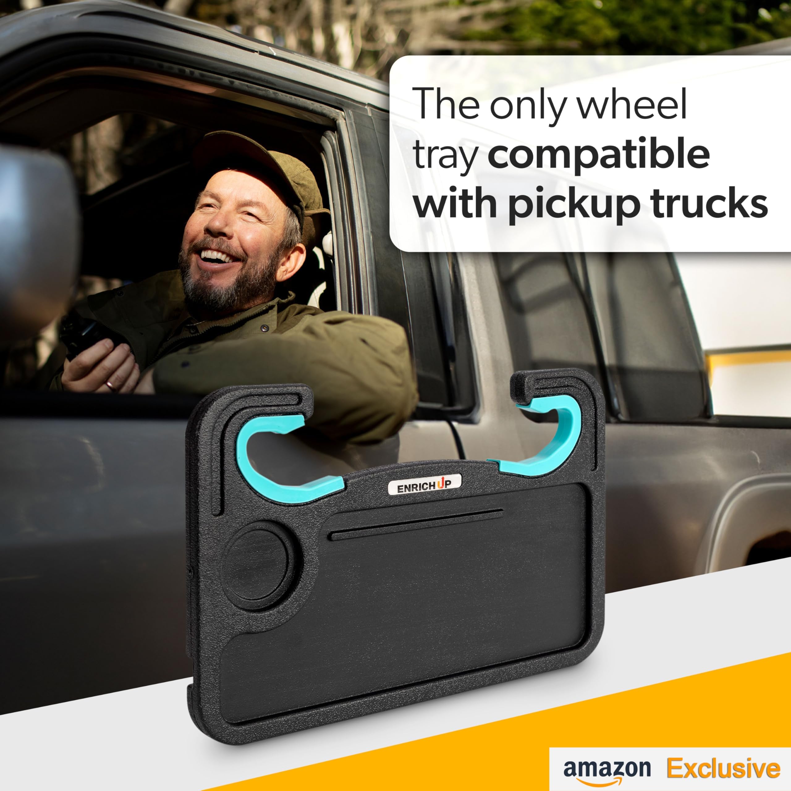Enrich Up 2-In-1 Car Steering Wheel Tray - Steering Wheel Desk For Laptop, Multipurpose Car Table For Eating & Work, Adjustable