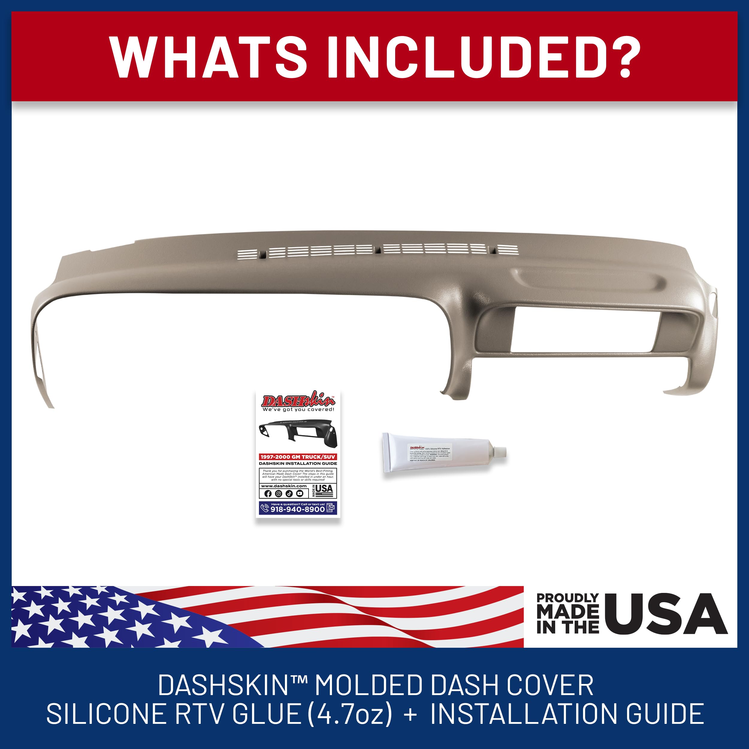 Dashskin Molded Plastic Dash Cover Compatible With 1997-2000 C1500 K1500 Tahoe Suburban Yukon & 1997-2000 Escalade In Tan - Made