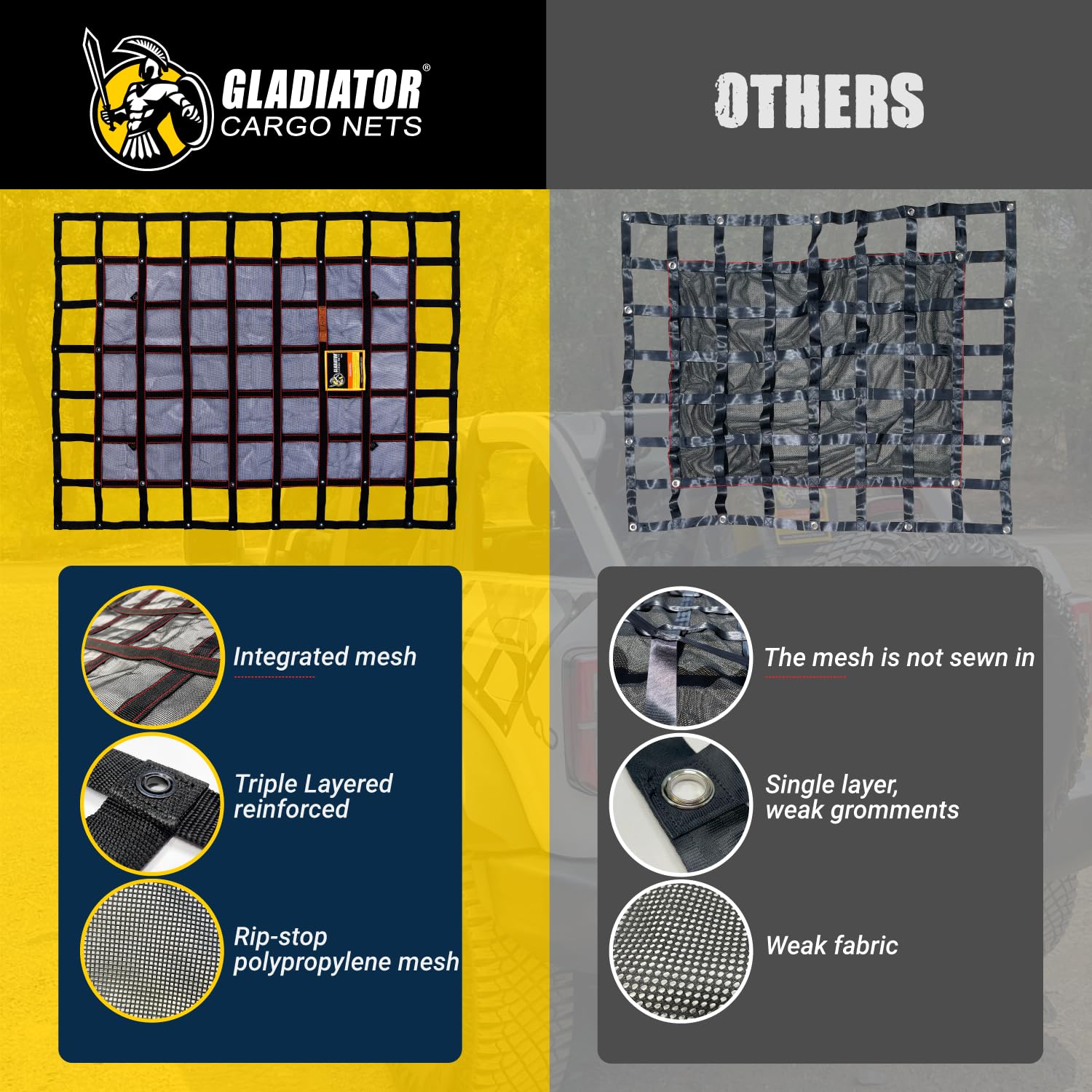 Gladiator Cargo Nets - Heavy Duty Truck Cargo Net - Extra Large- Perfect forTrailer, Boat, dumsters, Camping, Hunting, (XGN-100)