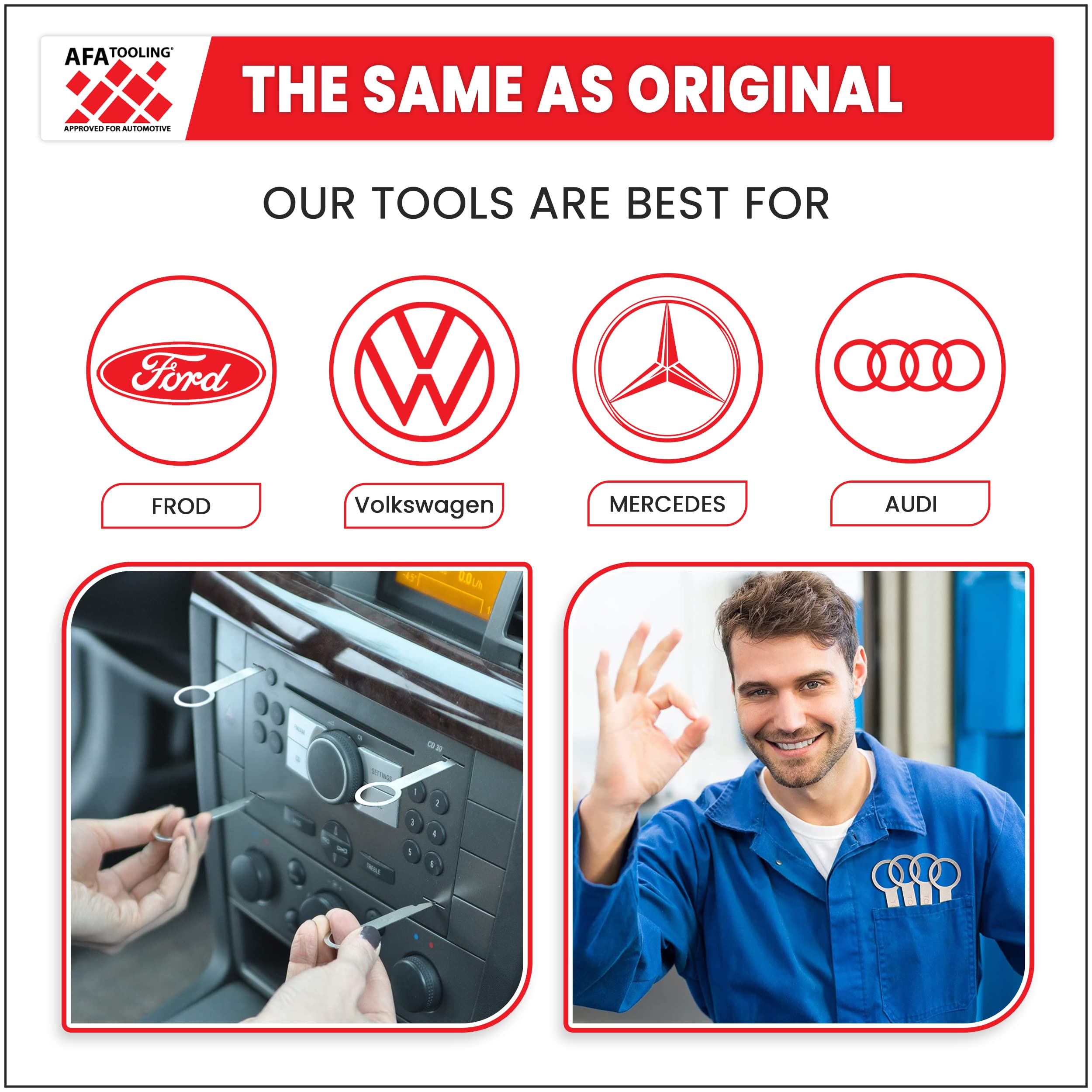 Afa Tooling - Radio Removal Tool (8 Pcs) - Works For 1C0-051-530 And T87P-19061-A, Ford, Audi. Vw, Mercedes, And More - Car Stereo Din - 8 Specialty Keys For Radio Removal