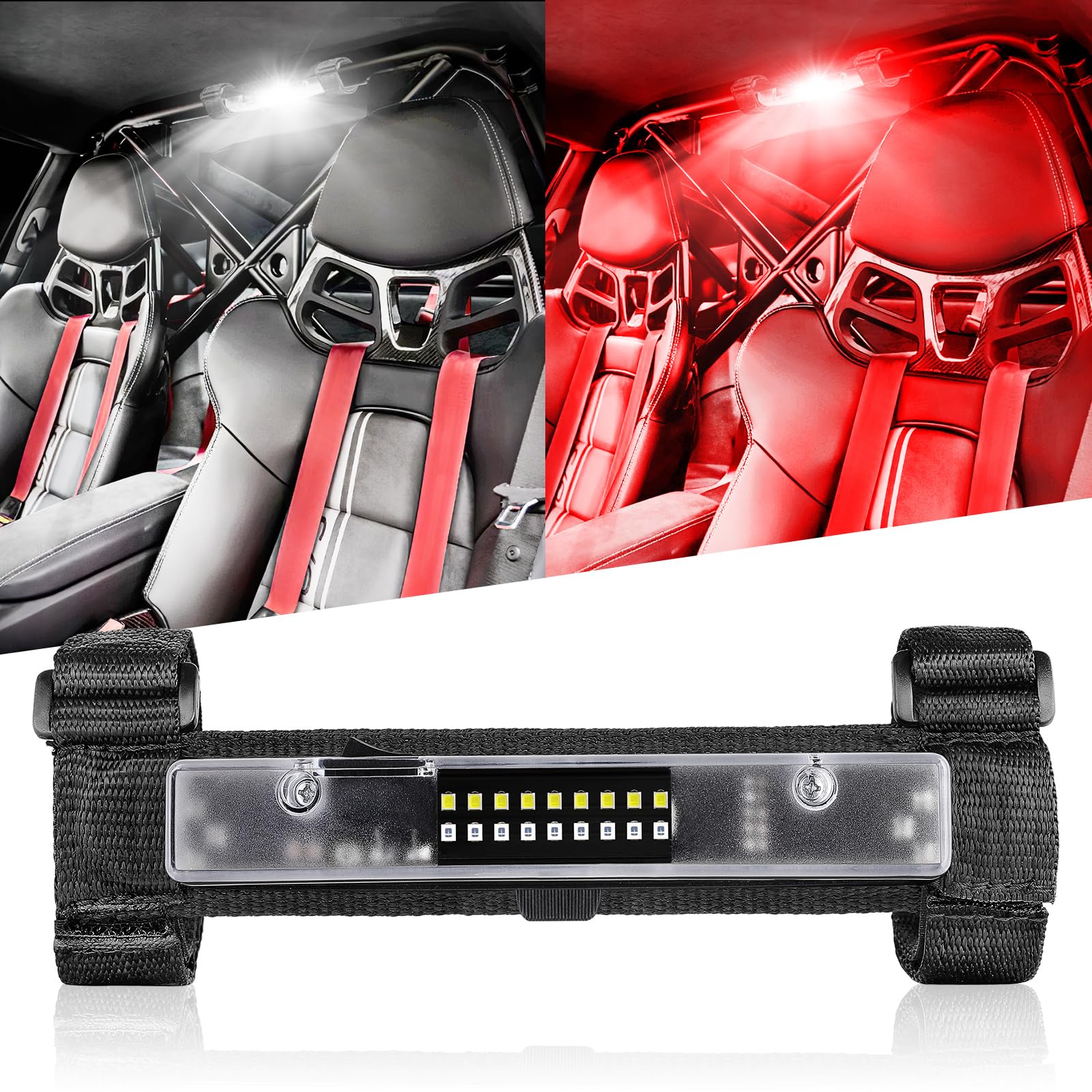 Nirider Utv Interior Light Universal Roll Bar Mount Led Light Utility Roll Cage Light Courtesy Light Interior Dome Light For Utv Atv Polaris Rzr Can-Am Truck Car Off Road Vehicle - White Red