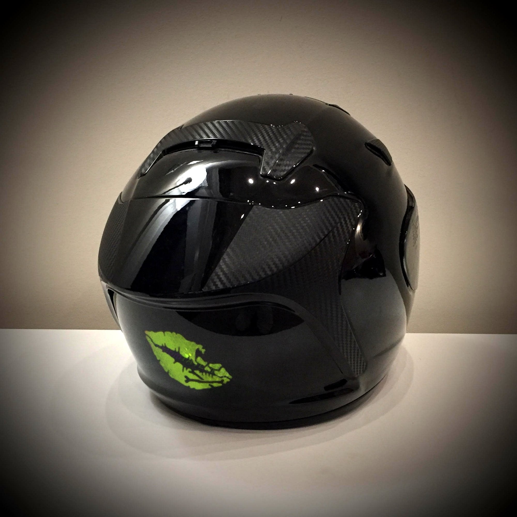 Customtaylor33 High Intensity Reflective Vinyl Death Kiss Skull Crossbones Lips Decal Bumper Sticker - Cars, Motorcycles, Helmets, Wind Screens, Laptops, Cellphones, (Se Lime Green, 12 Inch Wide)