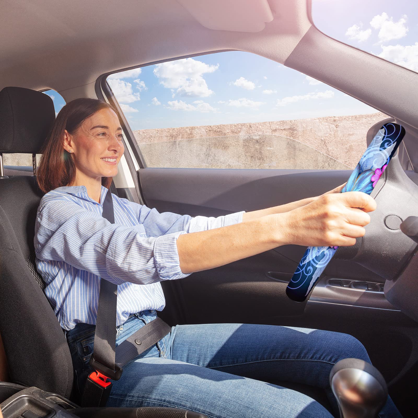 15 Pcs Butterfly Car Seat Covers Full Set Butterfly Car Seat Covers for Car Front Rear Seat Covers Steering Wheel Cover Wrist St