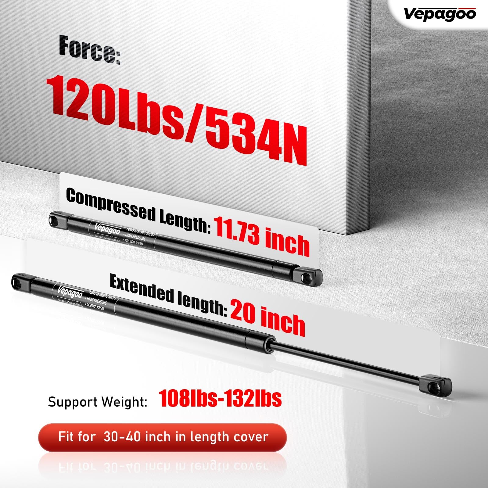 Vepagoo Gas Struts 20 Inch 120lbs/534N Shocks Spring Lift Support for RV Bed Camper The Door Tonneau Cover Mattress Travel Trail