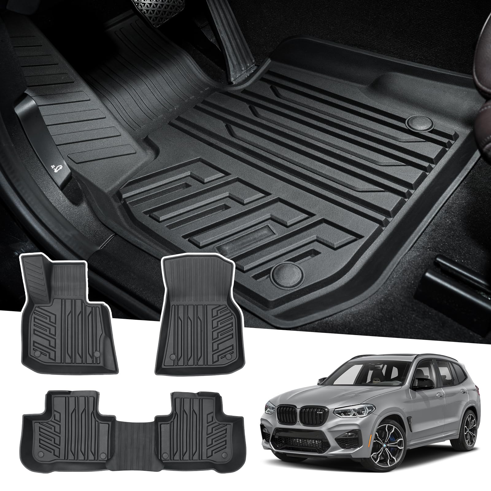 Powerty Floor Mats For 2018-2024 Bmw X3 / 2019-2024 Bmw X4, Custom Fit For Bmw X3 Accessories, 3D Tpe All Weather Car Mats Heavy