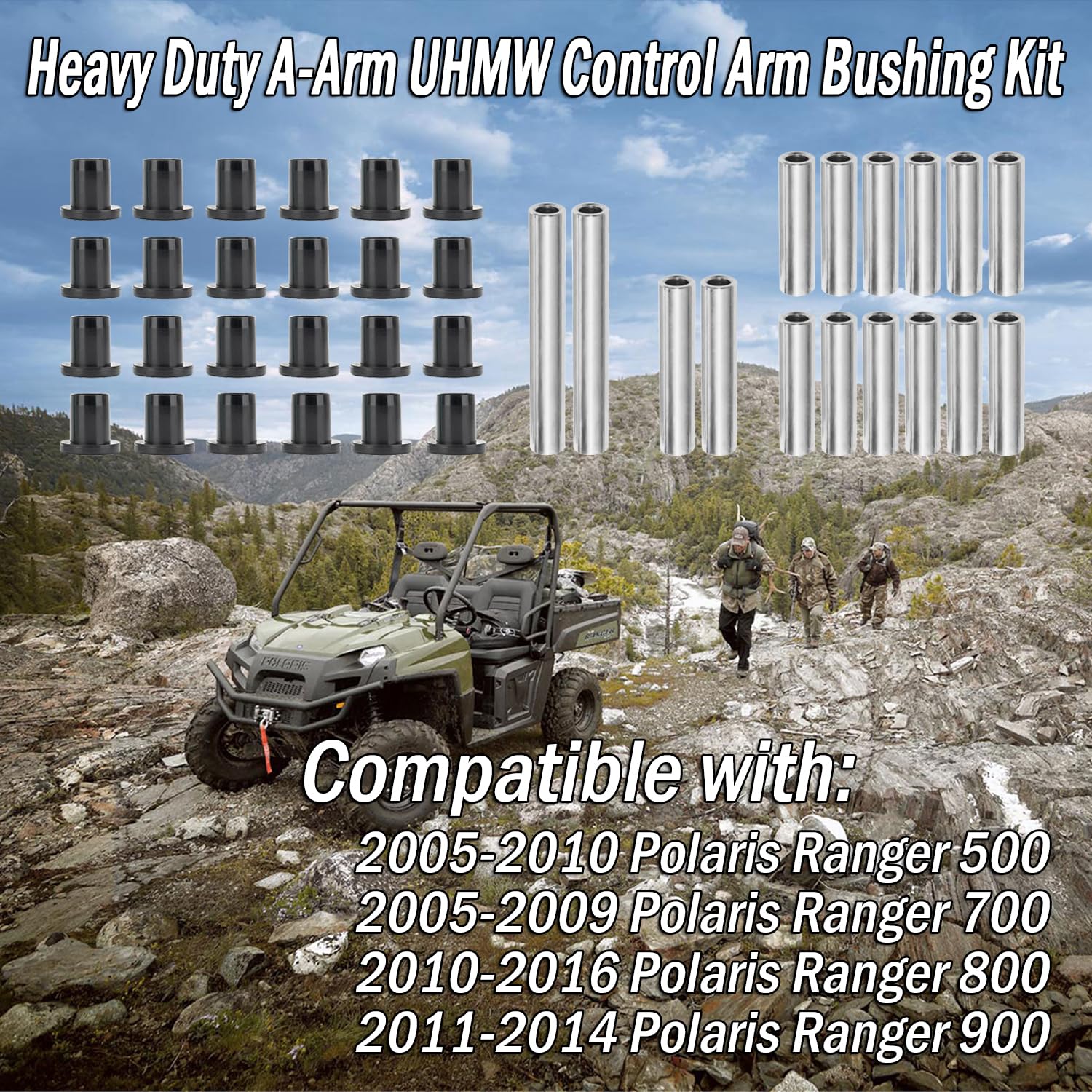 Heavy Duty A-Arm UHMW Control Arm Bushing Kit Replacement for 2005-2010 Polaris Ranger 500 700 800 900 Replace AAB-P-RAN-K1-003
