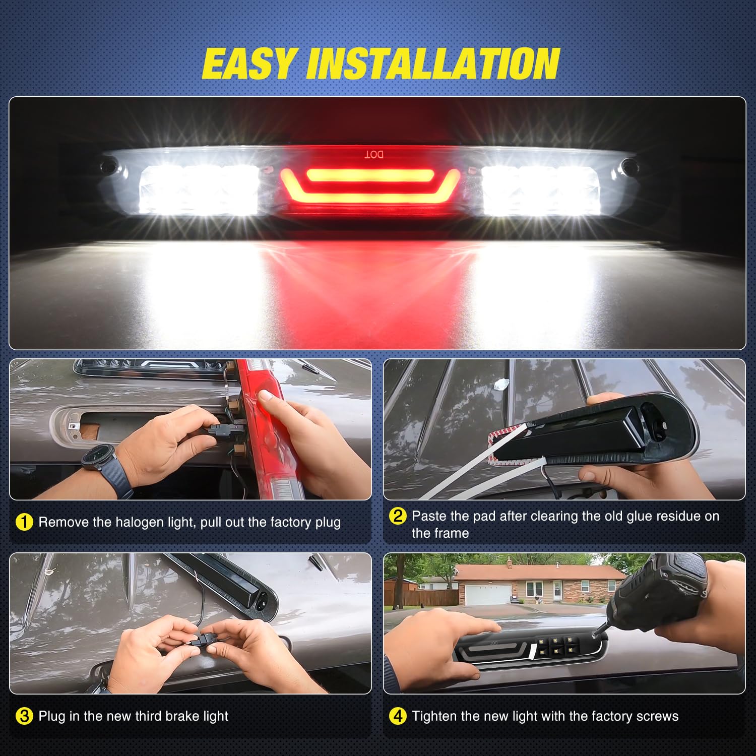 Nilight Third Brake Light High Mount 3Rd Stop Reverse Cargo Led Lighting For Chevy Silverado Gmc Sierra 1500 2500 3500Hd 2007-20