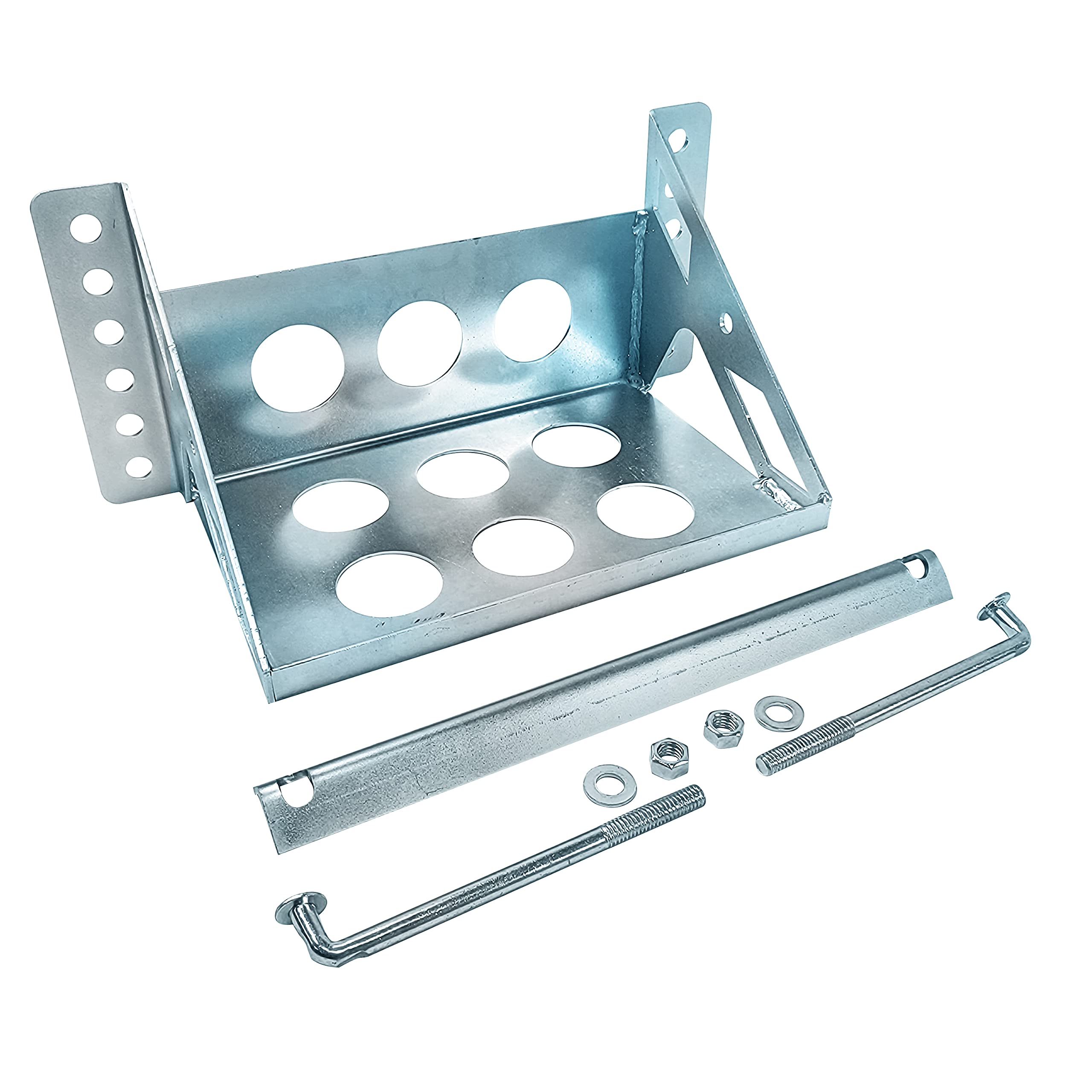 Jy Performance Metal Steel Bolt-In Battery Mounting Box Tray Bracket Hold Down Universal Lightweight 14.375' Oal - Fits Up To 10.63'×7.06'×7.5', Anti-Rust Corrosion