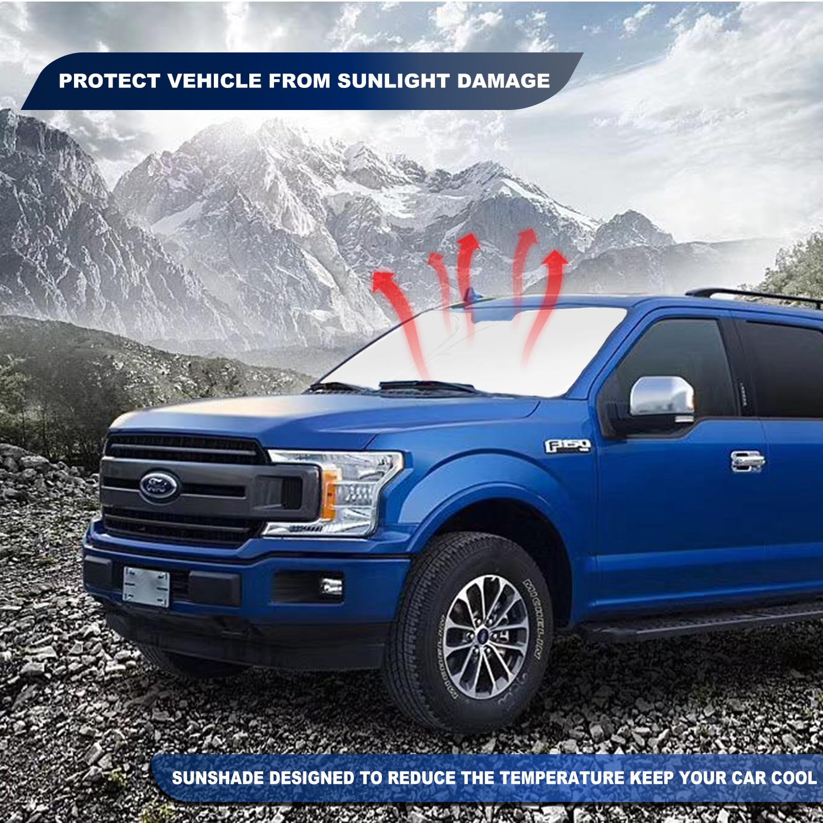 For F150 Sunshade Windshield Sun Shade For Ford F150 2015-2024 F250 F350 F450 Windshield Cover Super Crew Cab, Platinum, Xl Rapt