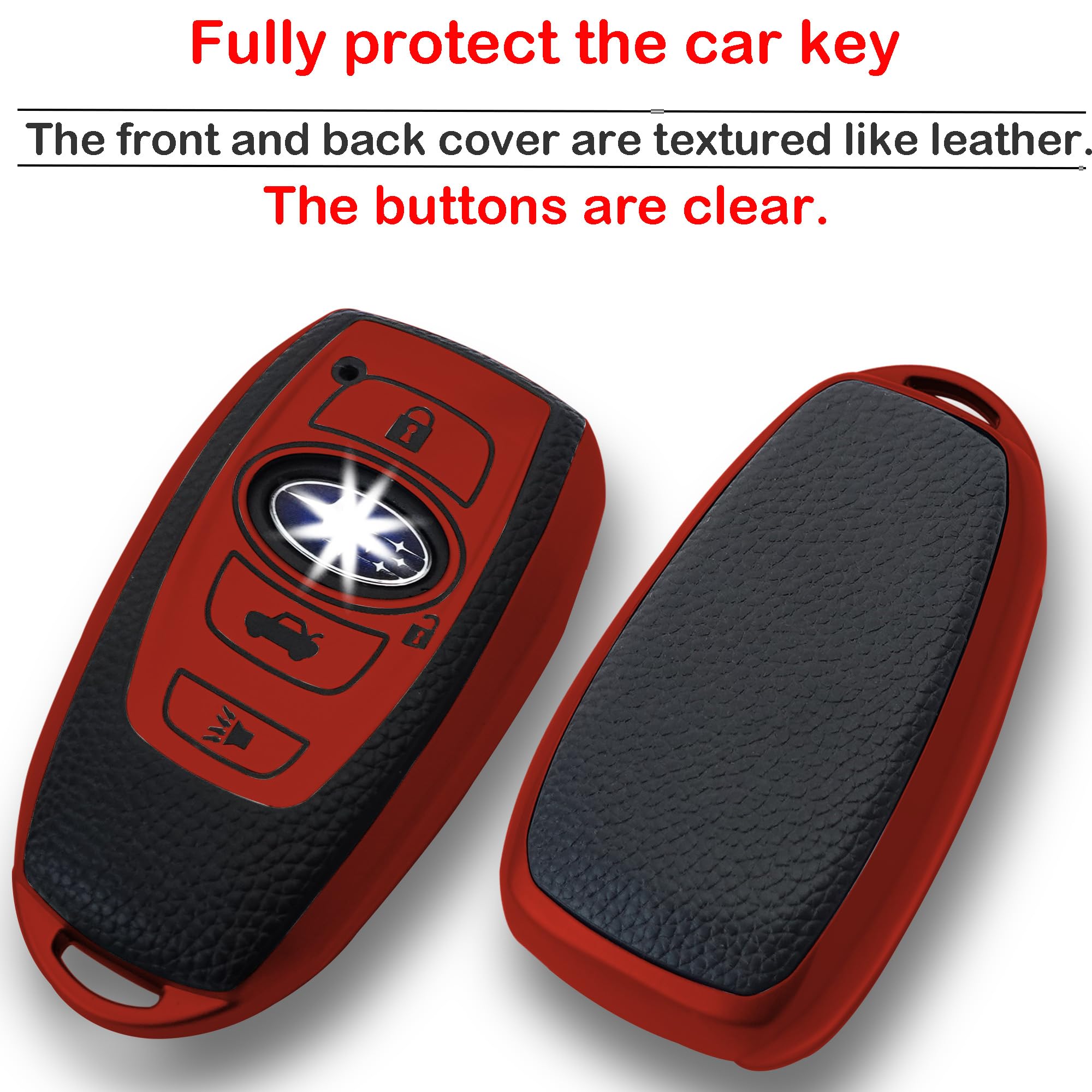 Kirsnda For Subaru Key Fob Cover Case With Keychain,Texture Soft Tpu Key Case/Skin,4-Buttons Fit Brz Legacy Outback Ascent Crosstrek Forester Wrx Remote Key Vehicle Accessories(Red)