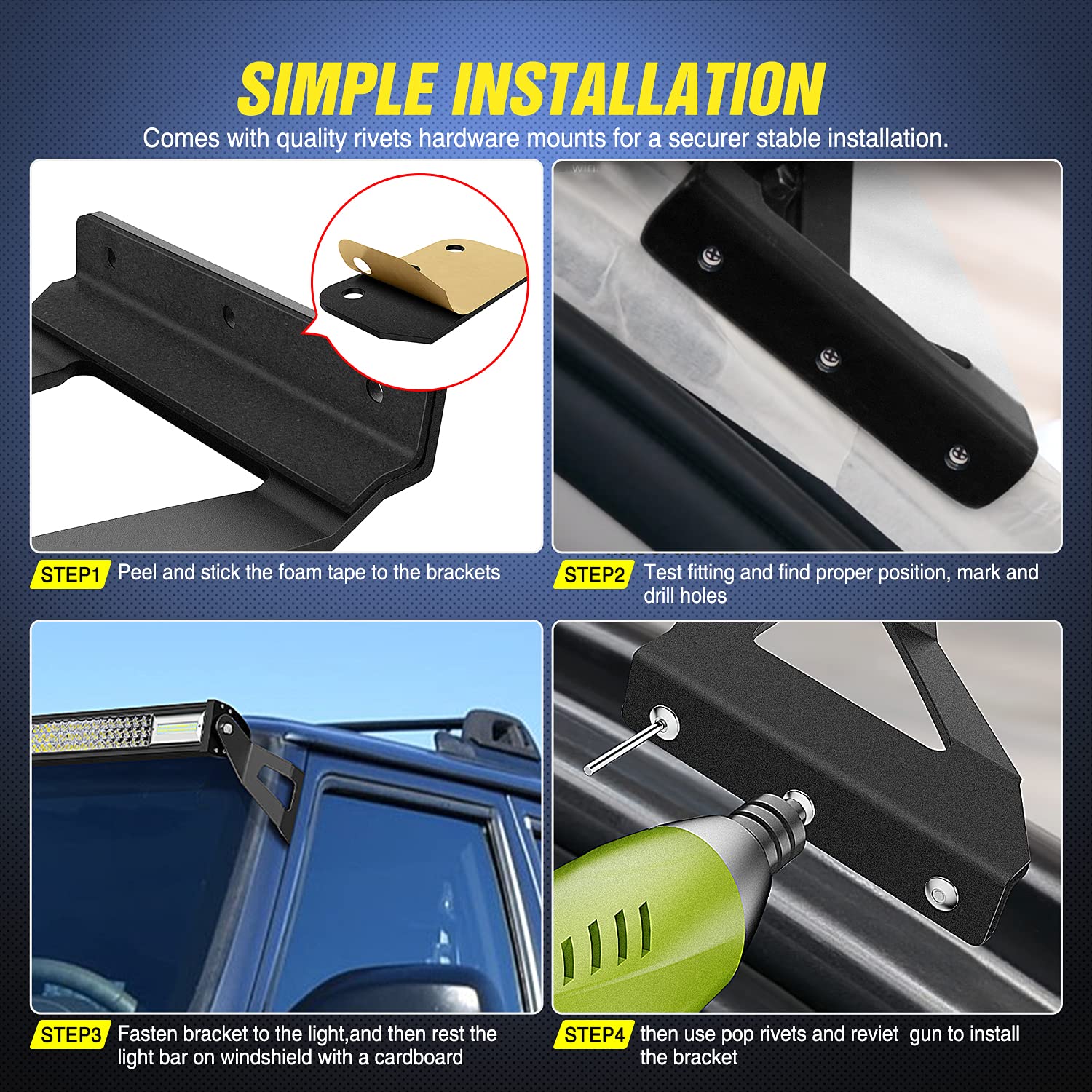 Nilight 2Pcs 52 Inch Curved Led Light Bar Bracket At Upper Windshield Roof Cab For 1984-2001 Jeep Cherokee Xj & 1986-1992 Comanc