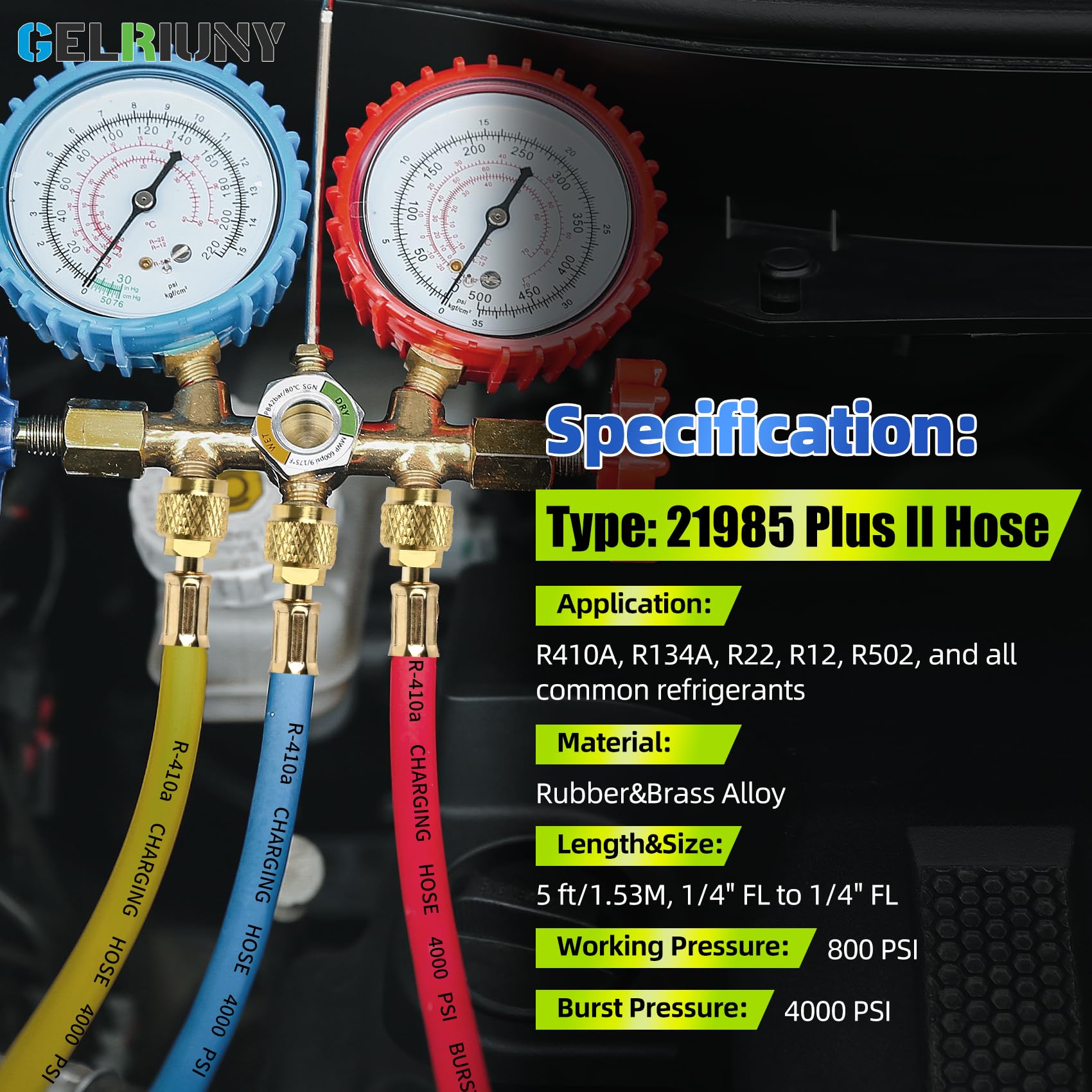 2025 Upgrade 21985 Plus II 1/4 Refrigerant Charging Hose, 60    (5FT), Standard 1/4 Flare Fittings, for R410A, R134A, R22 an