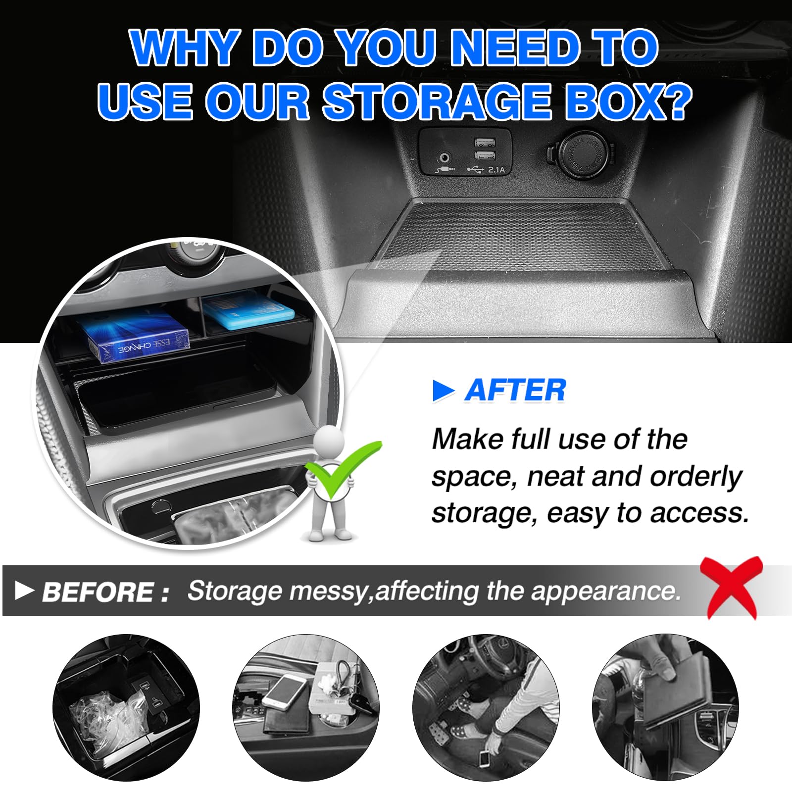 Autorder Center Console Organizer for Subaru Forester 2019-2024 Without Wireless Charger Accessories Armrest Storage Box Seconda