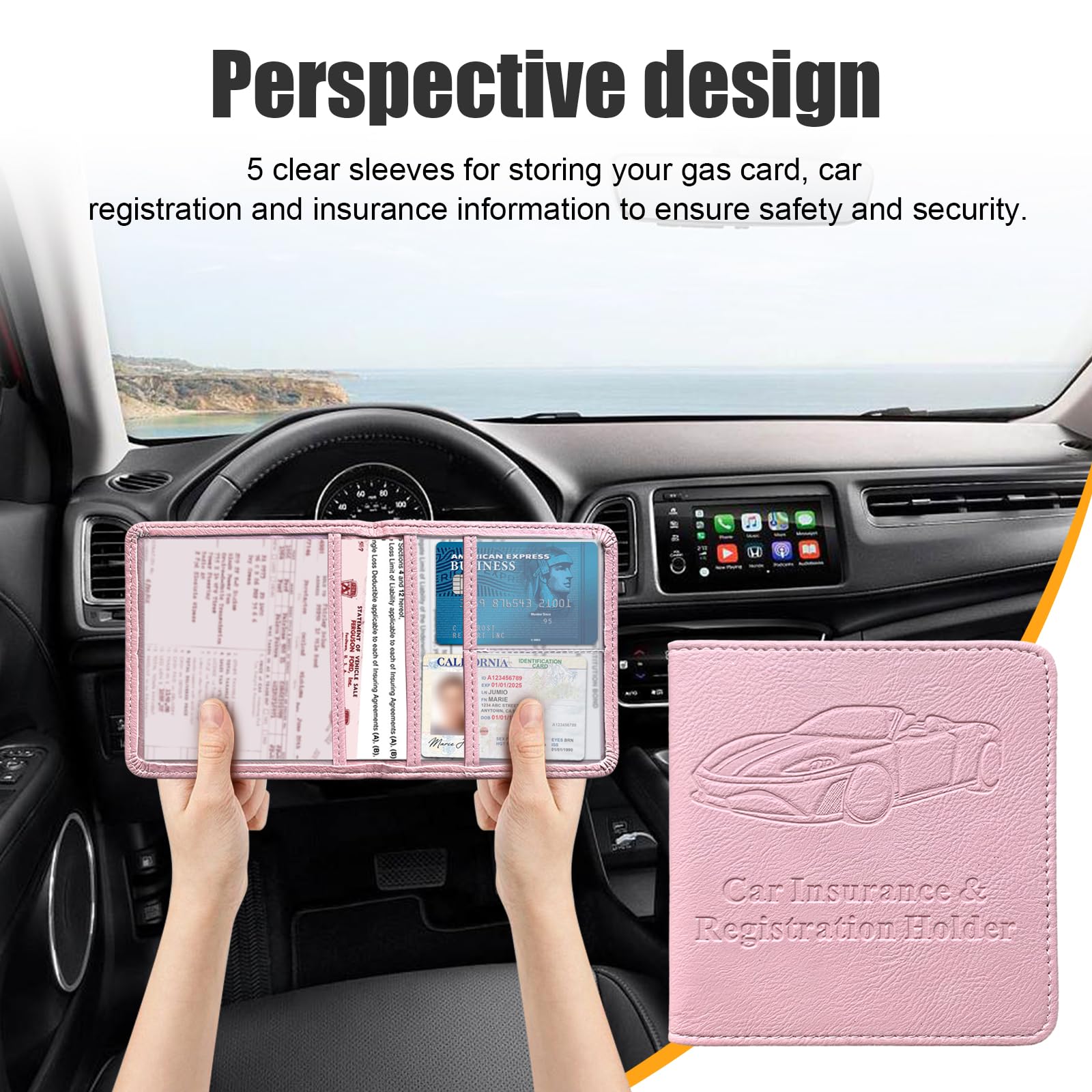 Kewucn Car Registration And Insurance Card Holder, Premium Leather Glove Box Organizer, Magnetic Closure Auto Document Holder Fo