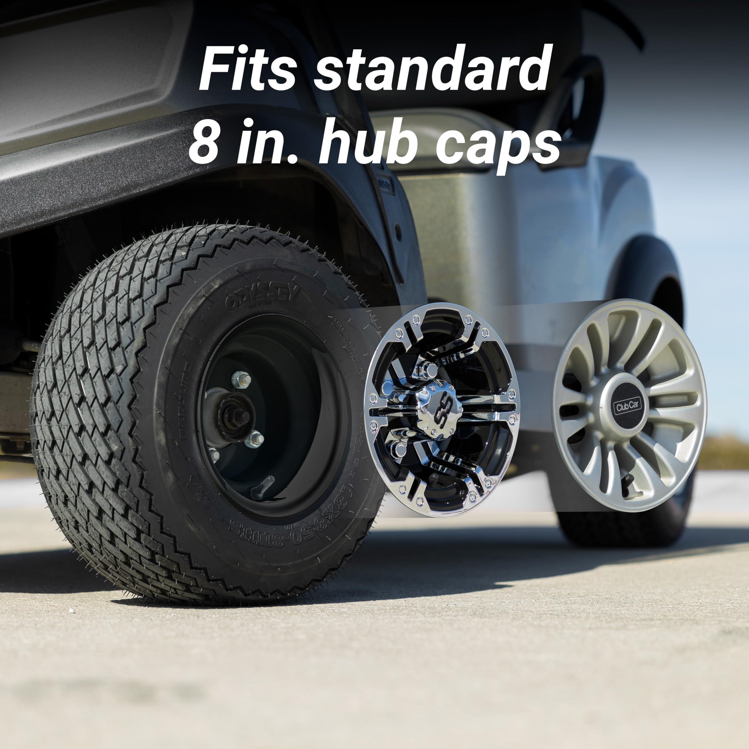 8'' Steel Golf Cart Wheels Matte Black and Arisun Turf Sail (18/8.5-8) Golf Cart Tires - Set of Two