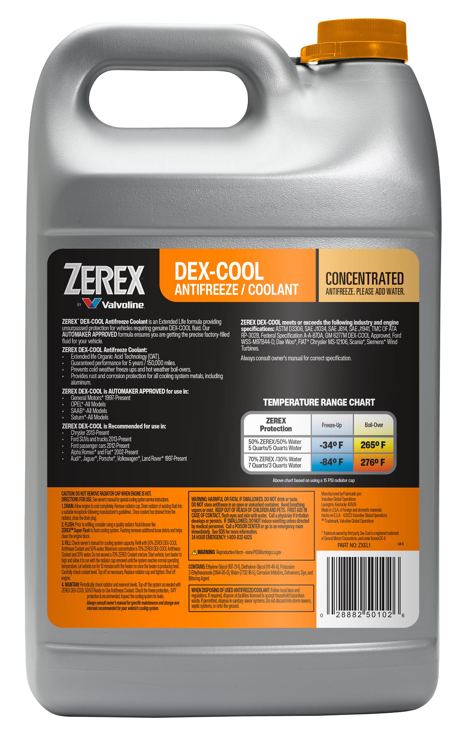 Zerex Valvoline Dex-Cool Organic Acid Technology Concentrate Antifreeze/Coolant 1 Ga