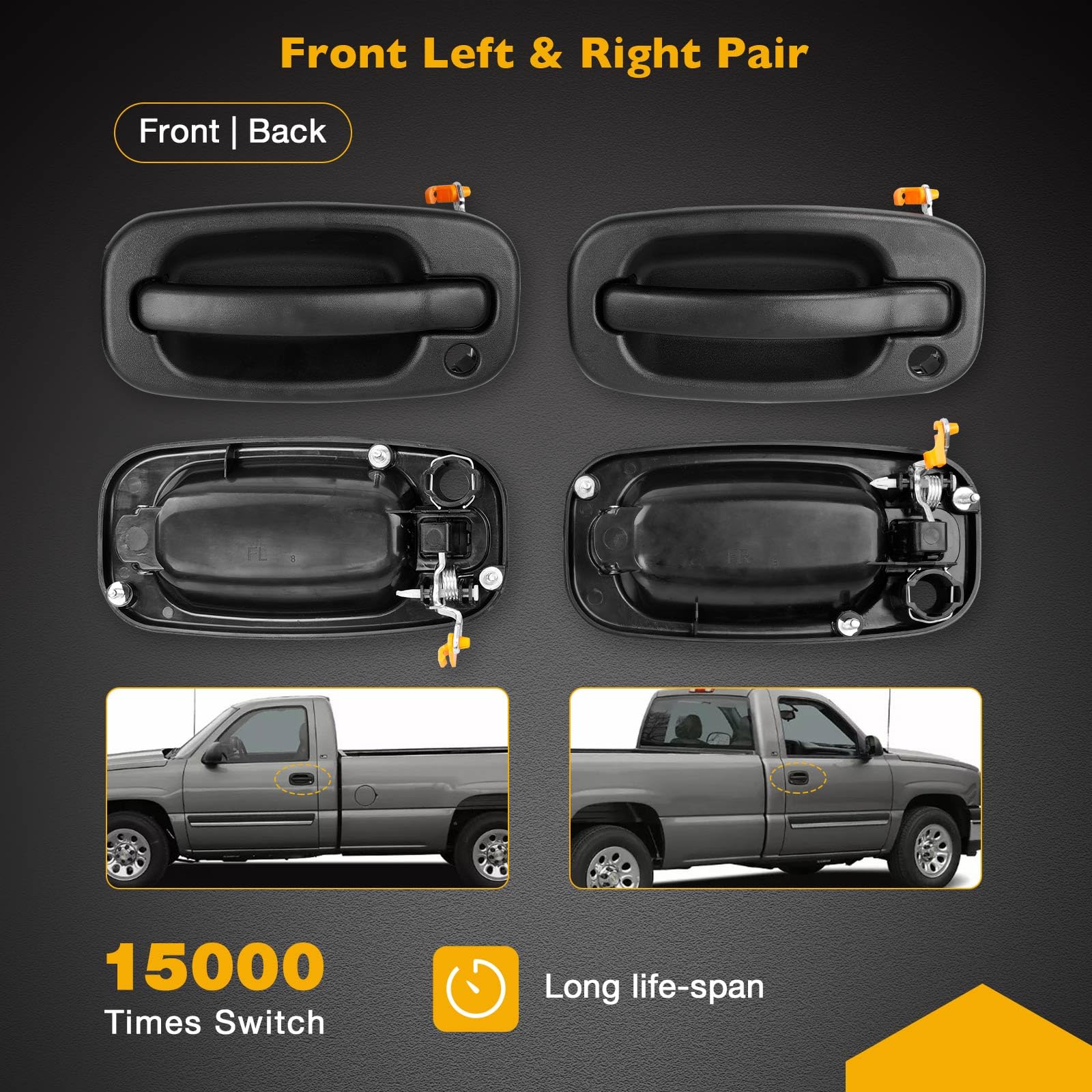 Exterior Door Handle Front Left & Right Pair With Key Hole | For 1999-2007 Chevy Silverado Suburban Tahoe Avalanche Gmc Sierra Yukon Cadillac Escalade | Replaces# 15034985, 15034986