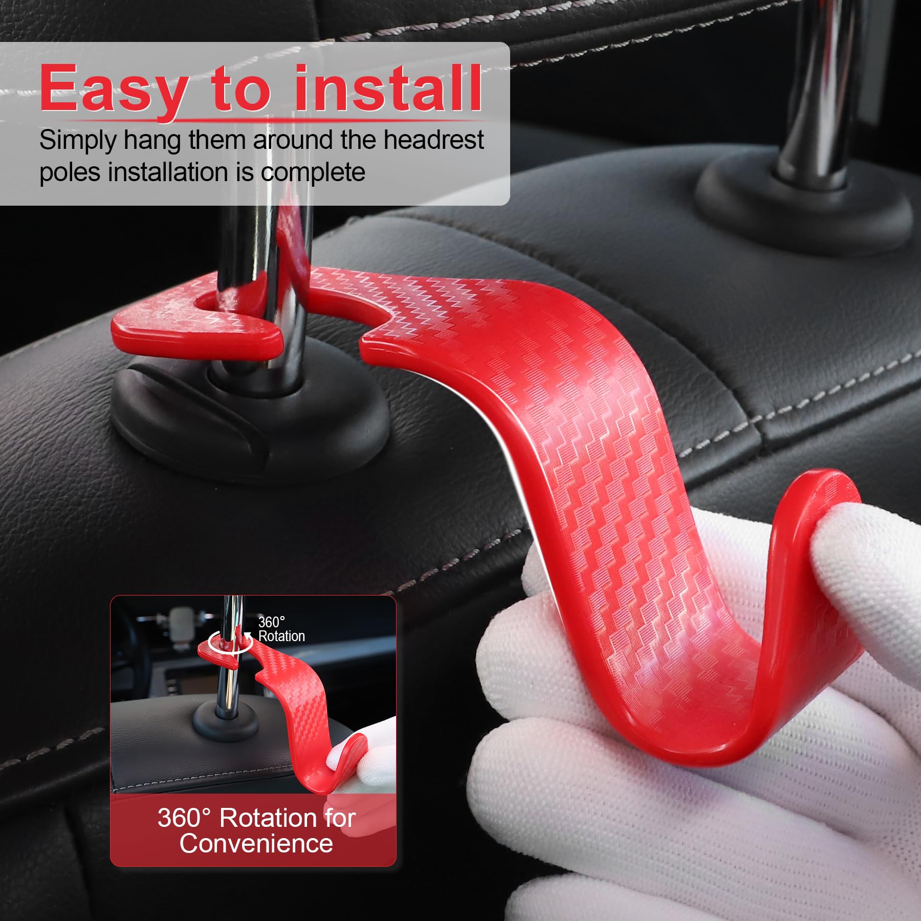 Livtee Car Purse Hook, Headrest Hook For Car, 4 Pack Universal Auto Car Seat Headrest Hook Hangers Organizer For Purse Coat Umbr