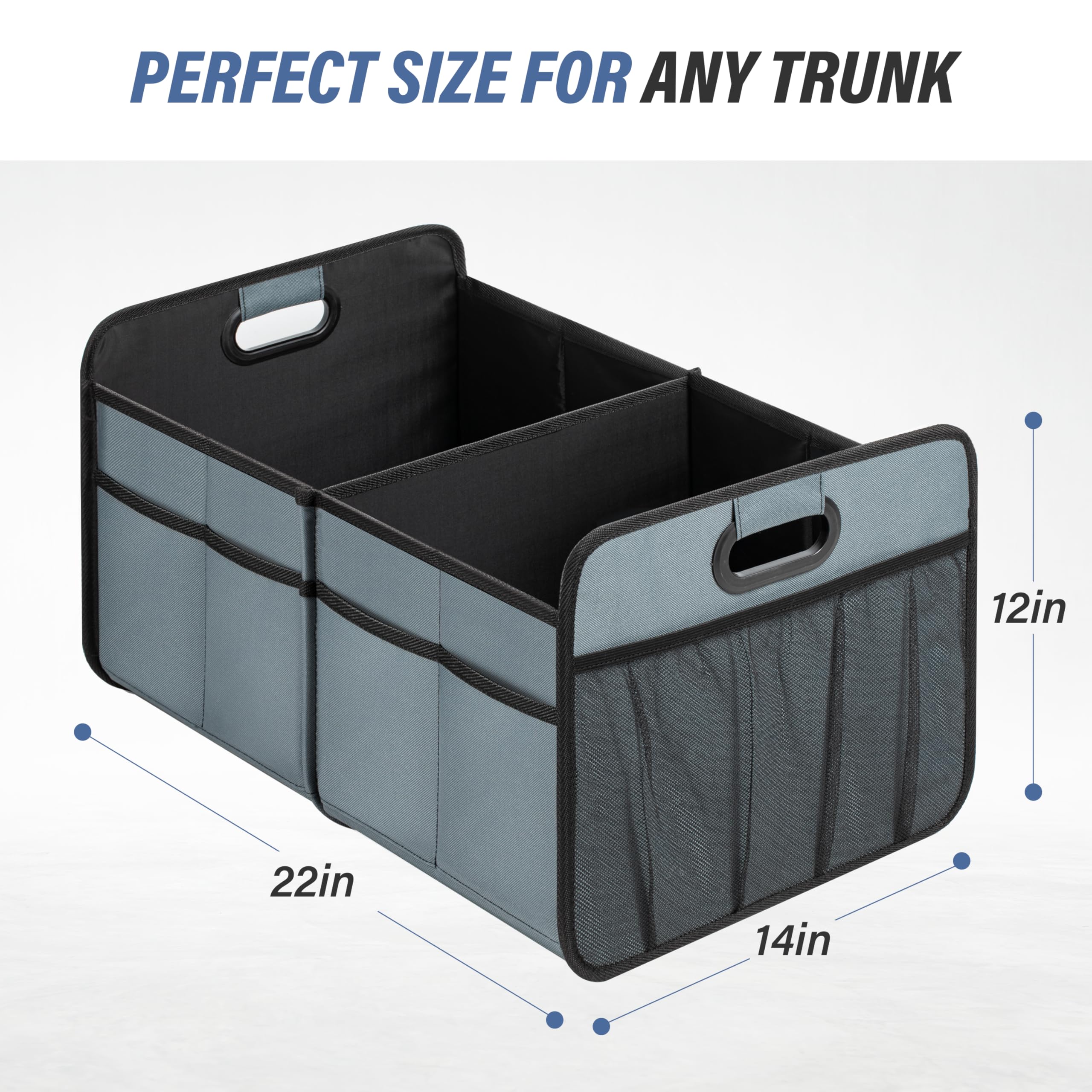 Simple Deluxe Car Trunk Organizer For Suv, Collapsible 2 Compartment 50L Automotive Storage Box With 5 Pocket, 600D Waterproof O