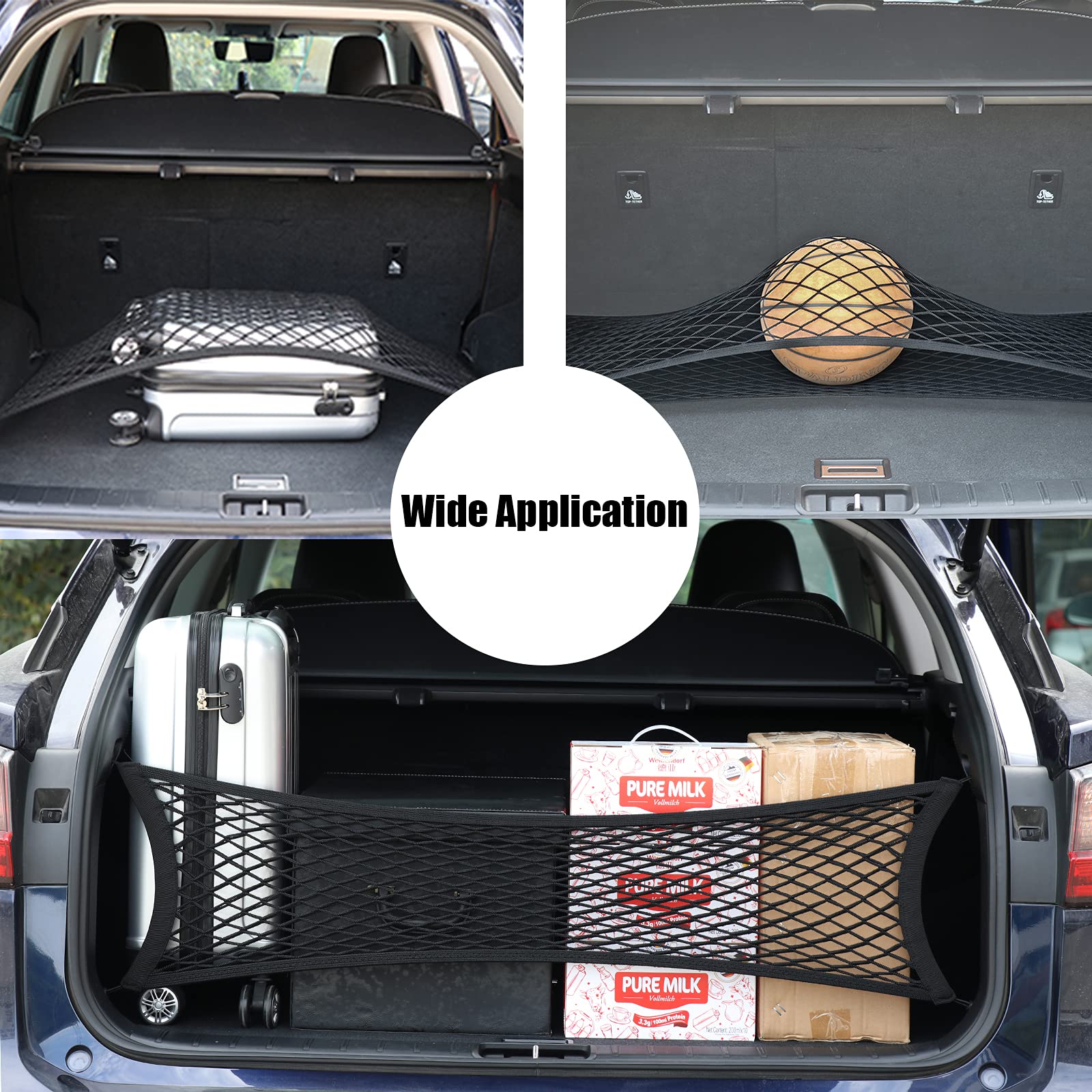 Double-Layer Trunk Cargo Elastic Net For Suv, 35''X11'' Stretch To 65''X25'' For Car Organizer Heavy Duty With Hooks