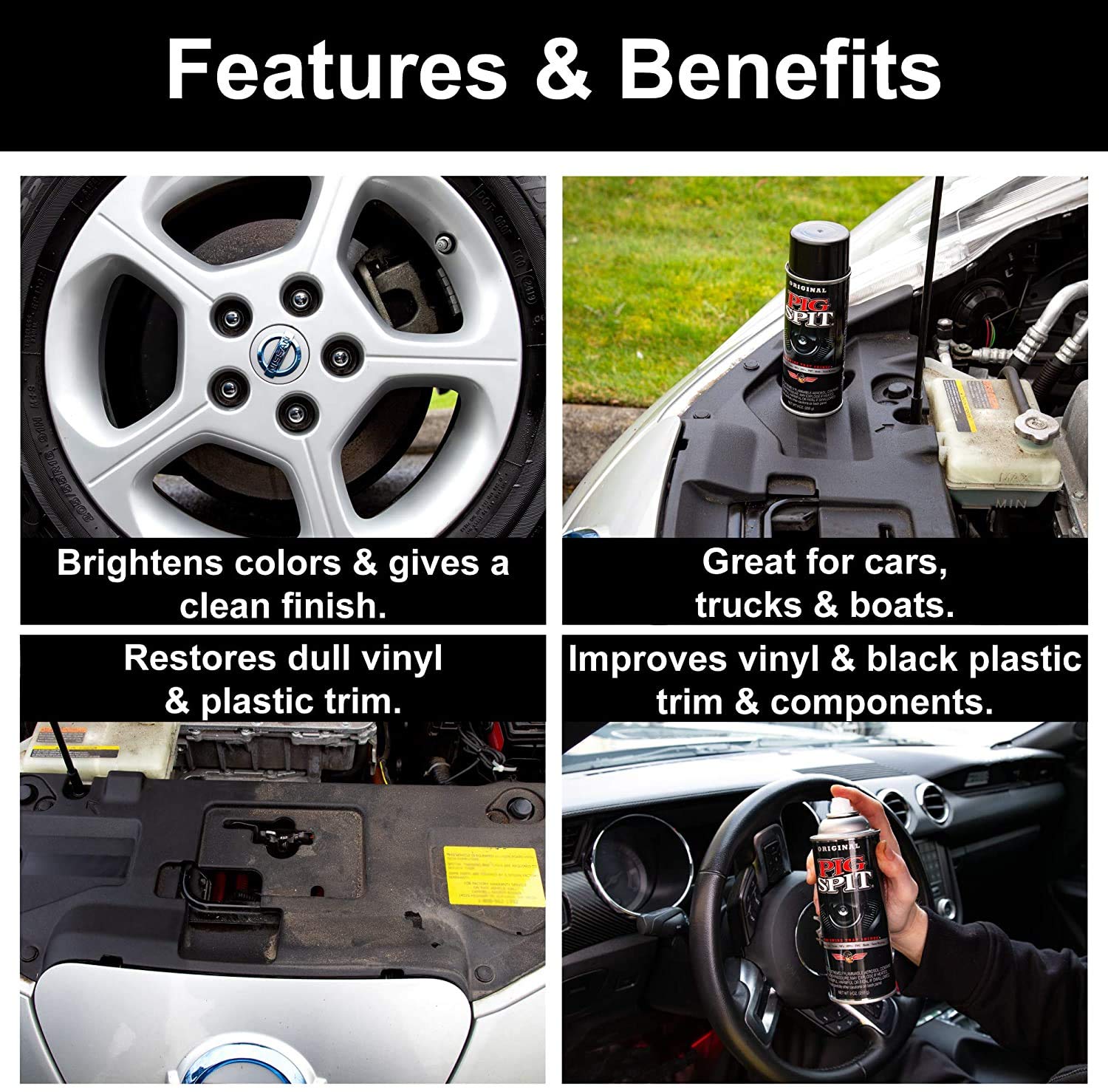 Pig Spit Original For Use On Motors, Transmissions, Vinyl And Black Plastic Trim Components And Tires, 9 Oz, 6-Pack (Pso-6Pk)