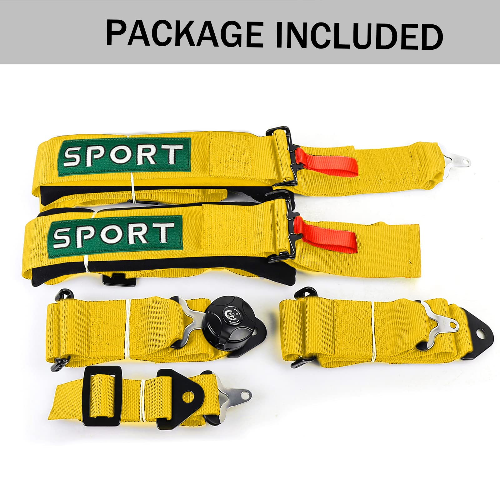 DING.PAI 5 Point Racing Harness SFI Certified, 3 Inch Shoulder Pad, Quick Release Cam Lock, Yellow, Model JJB03Yellow