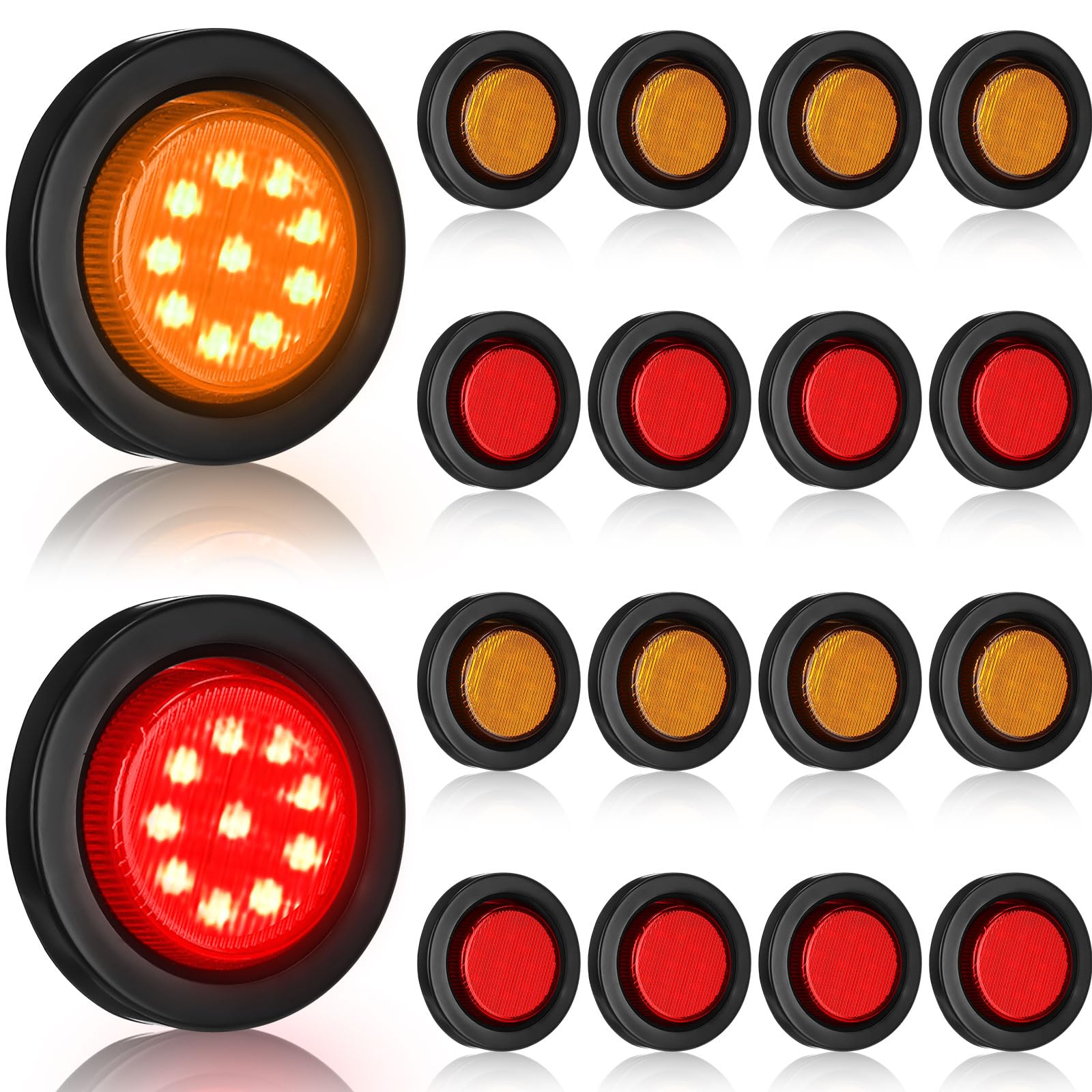 Treela 16 Pcs 2 Inch Led Marker Lights Waterproof Sealed 10 Leds Round Trailer Light With Rubber Flush Mount Grommet 2 Prong Wir
