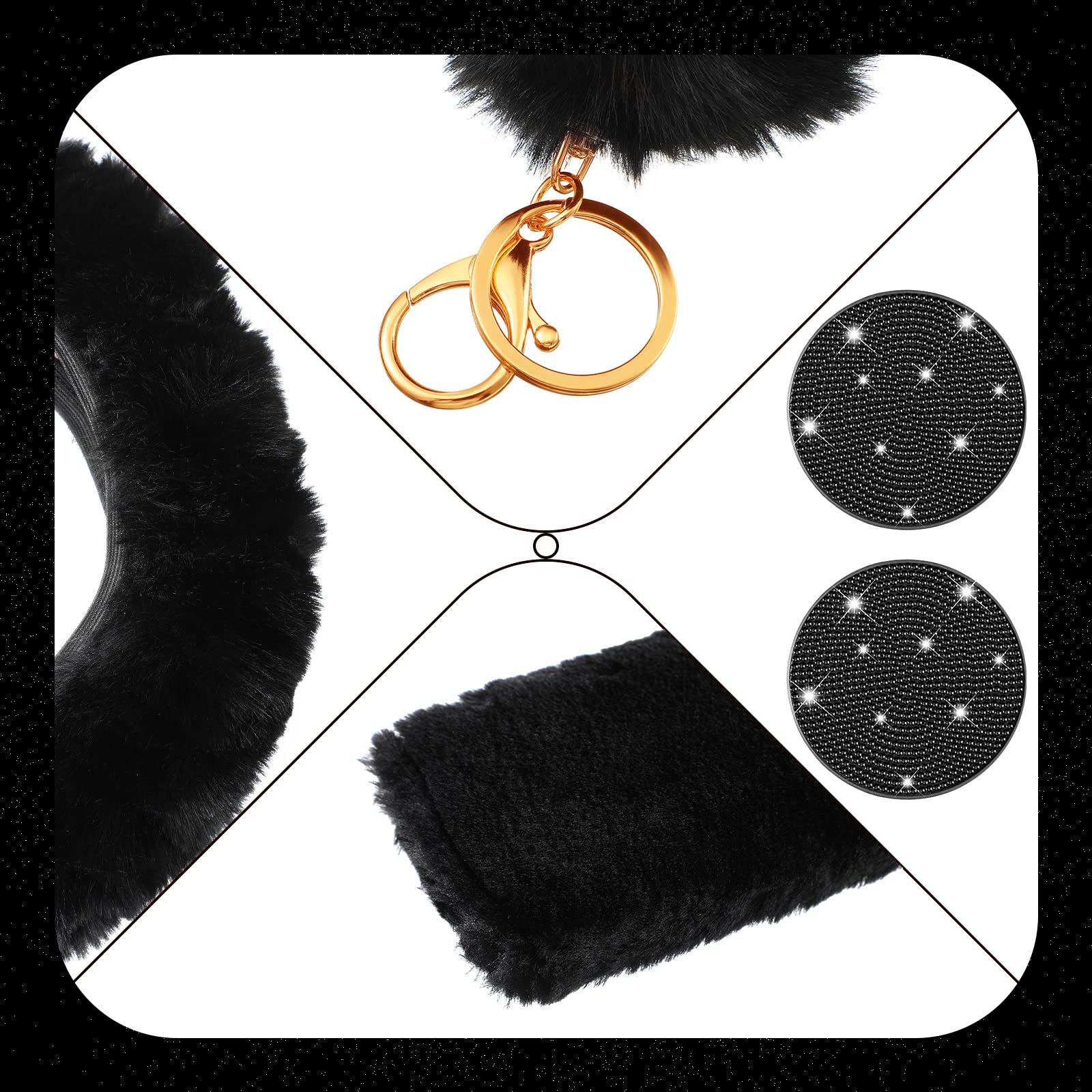 Frienda 10 Pcs Fluffy Car Steering Wheel Covers Handbrake And Gear Shift Cover Seat Belt Shoulder Pads Diamond Mat Ignition Ring