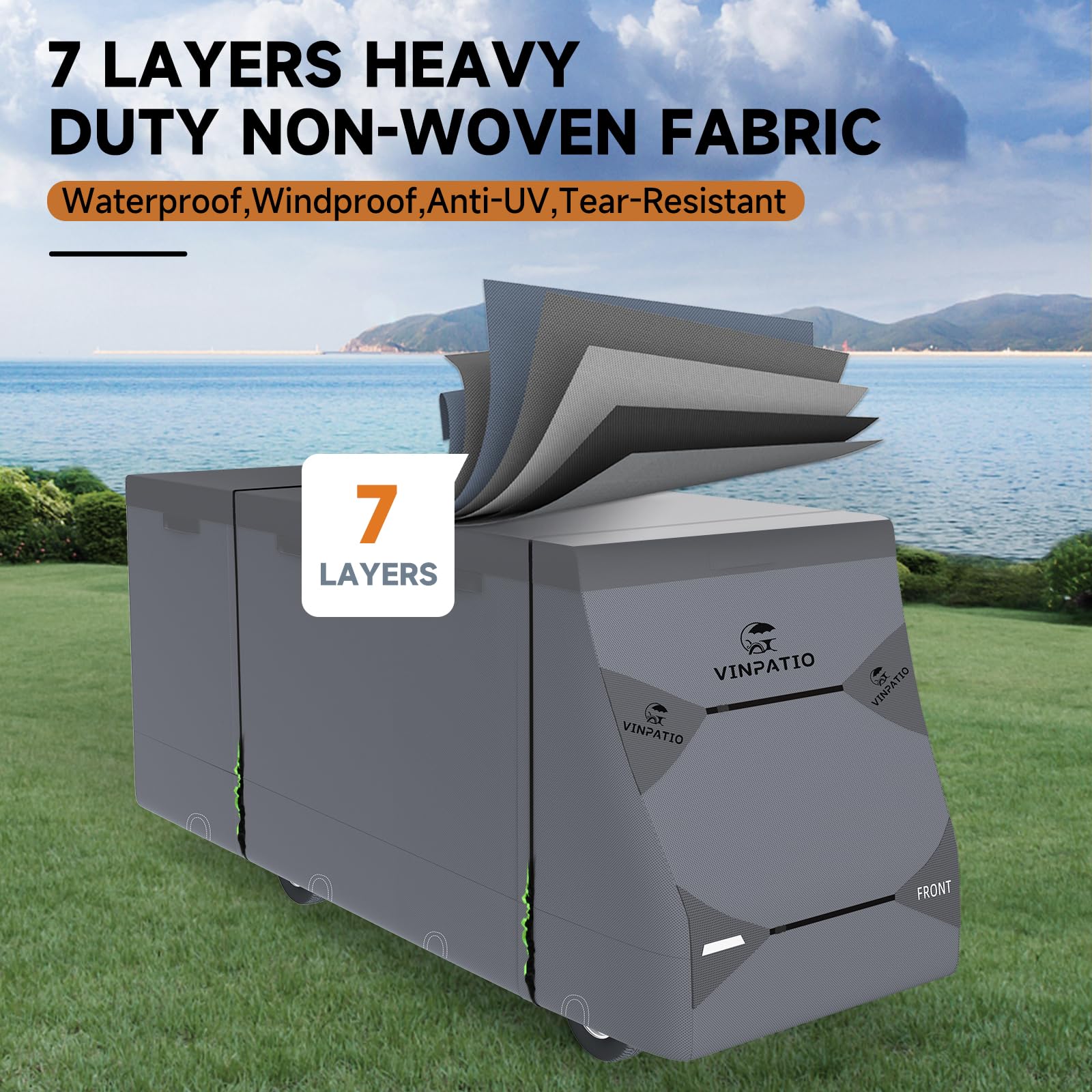 Class C Rv Cover Extra Thick 7 Layer Top, Fits 26'-29' Rv, Heavy Duty Windproof Class C Cover, Waterproof Anti-Uv Camper Cover W