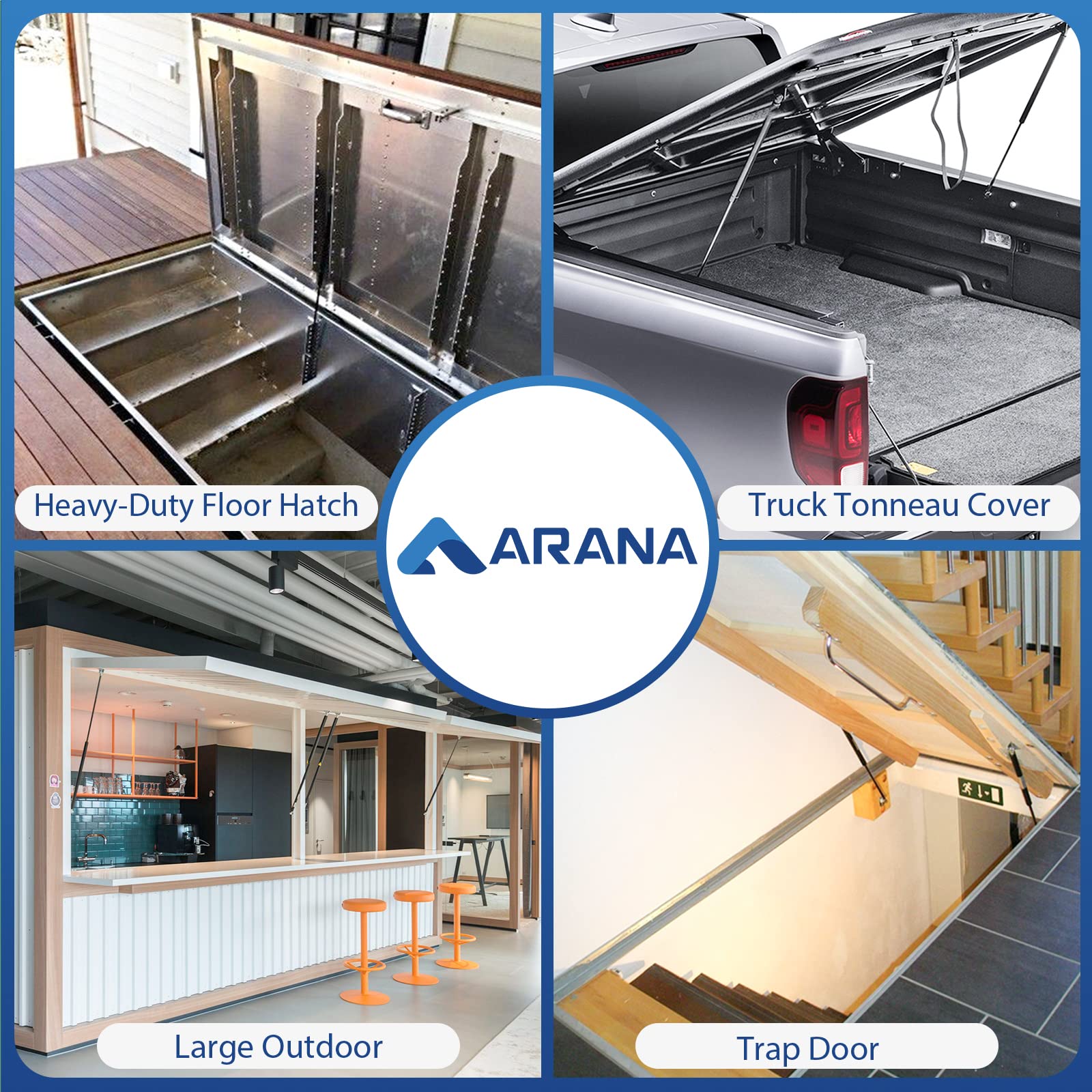 Arana Se230P150 23 Inch 150Lb/668N Gas Struts, Se230P150S10 23'' 150Lb Gas Spring Shock Lift Support For Tonneau Cover Truck Bed