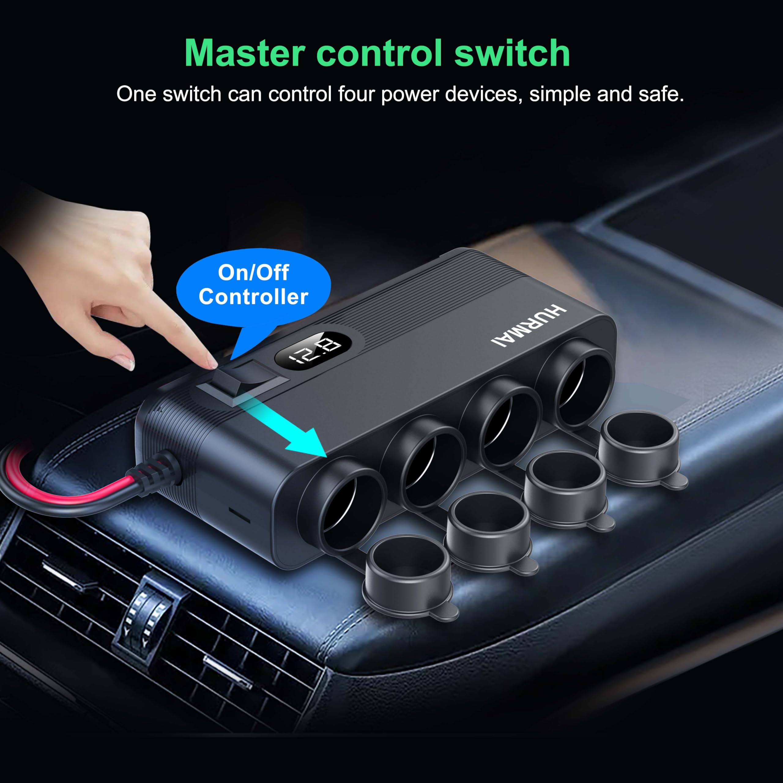 12V Socket Power Outlet, 10FT Cable 24V 216W Multi Port Outlet, 12 Volt Car Cigarette Lighter Adapter USB Charger Cigarette Ligh