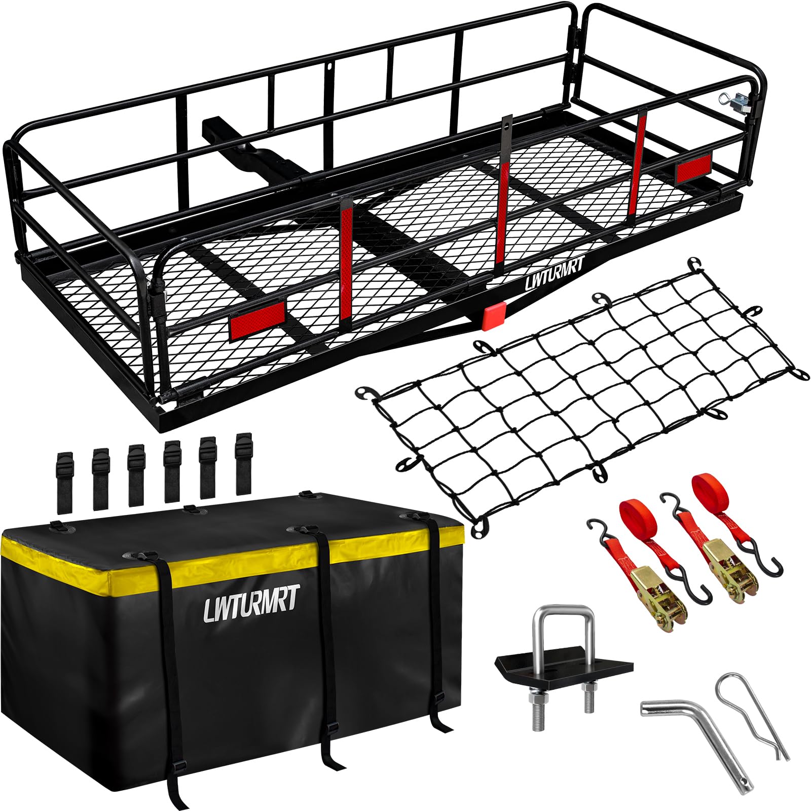 LWTURMRT Trail Hitch Mount Cargo Carrier Basket 58 x 24 x 14 Folding Vehicle Cargo Baskets Fits 2 Receiver with 2 Hitc