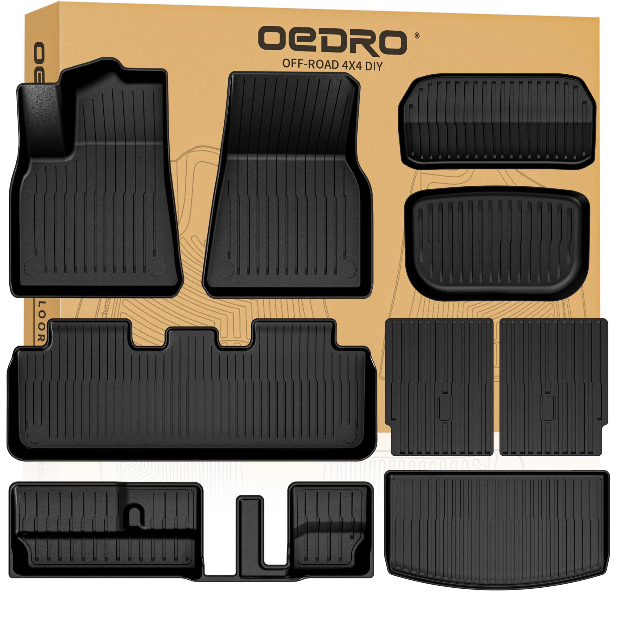 Oedro Floor Mats Trunk Mat With Backrest Mat Fits For Tesla Model Y 2024-2020 Custom Fit All Weather Tpe Automotive Trunk Mats A