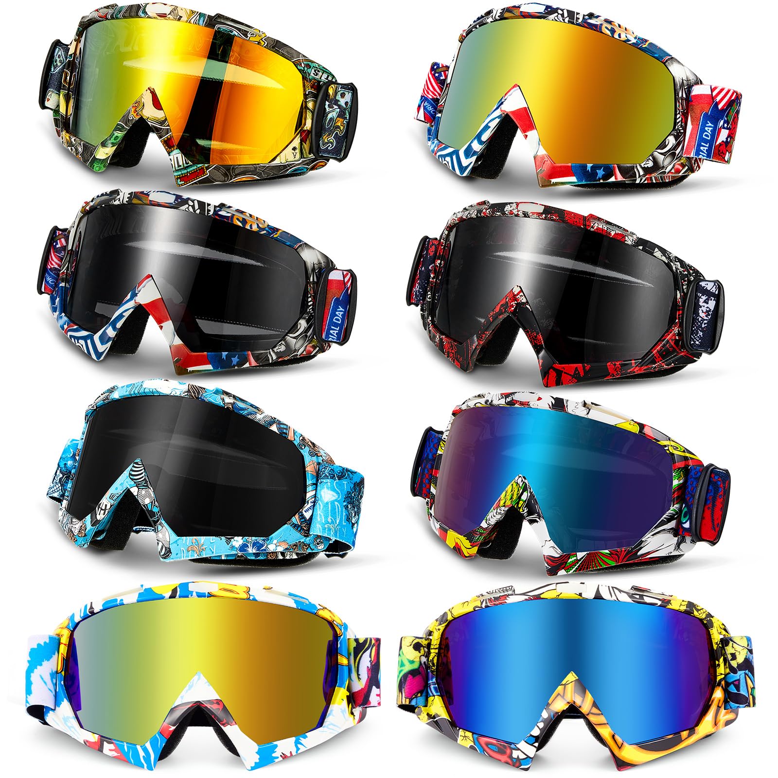 Dunzy 8 Pairs Dirt Bike Goggles Motorcycle Goggles Atv Motocross Riding Offroad Goggles For Adults Men Women