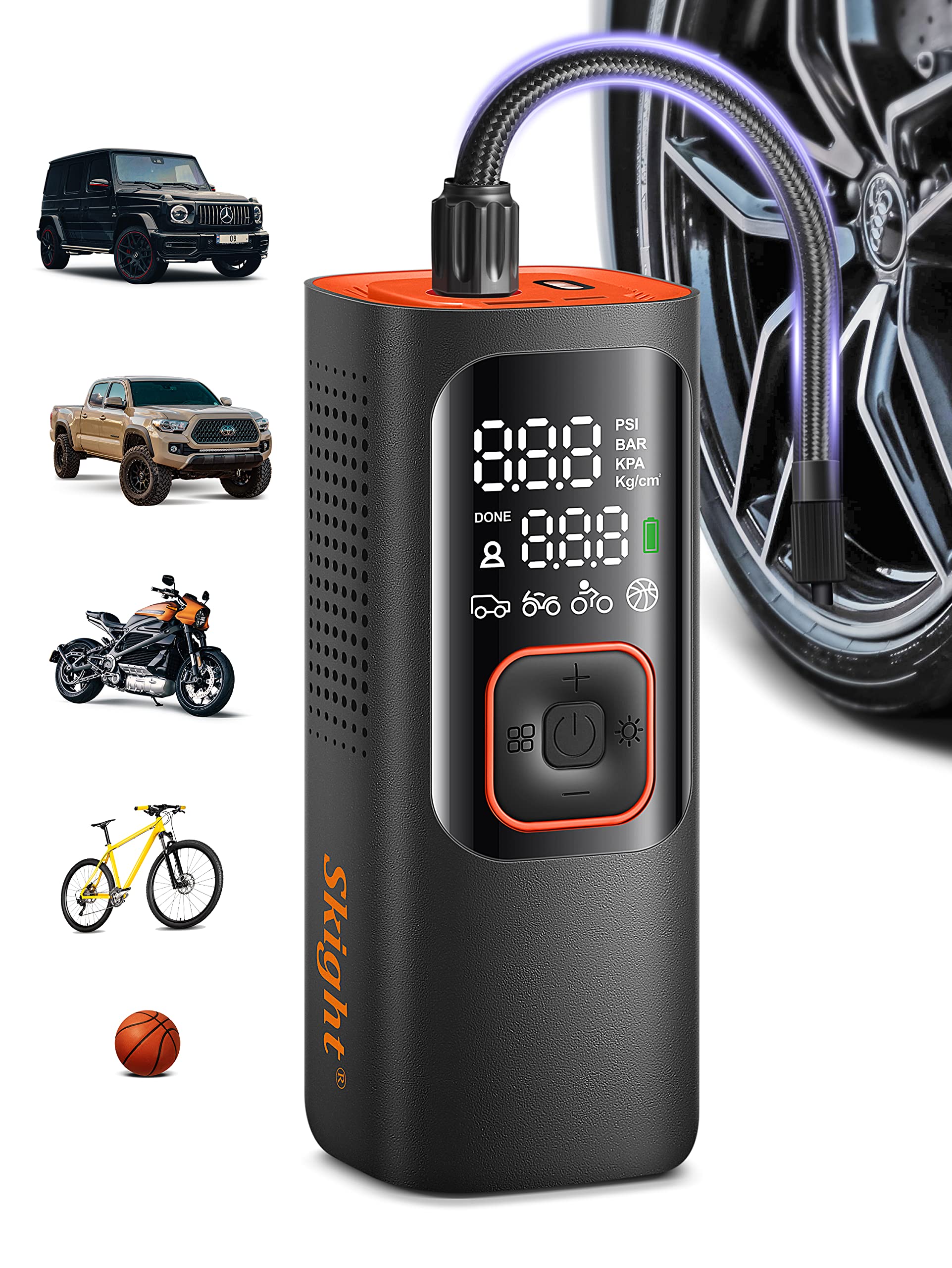 Skight Tire Inflator Portable Air Compressor - Powerful 160Psi & 2X Faster, Accurate Pressure Lcd Display, Cordless Easy Operati
