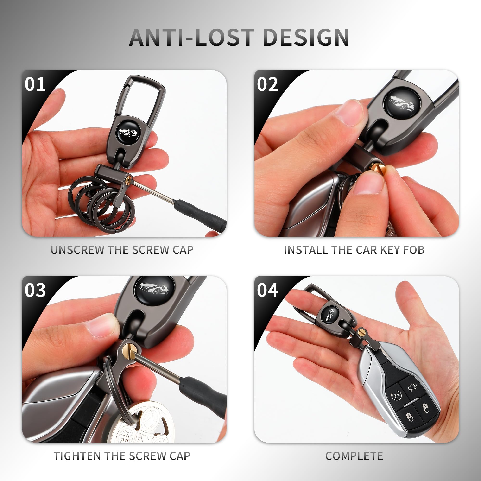 Keychain Carabiner For Keys, Heavy Duty Car Key Chain With 4 Key Rings Quick Release -Keychains Organizer For Men And Women - Da