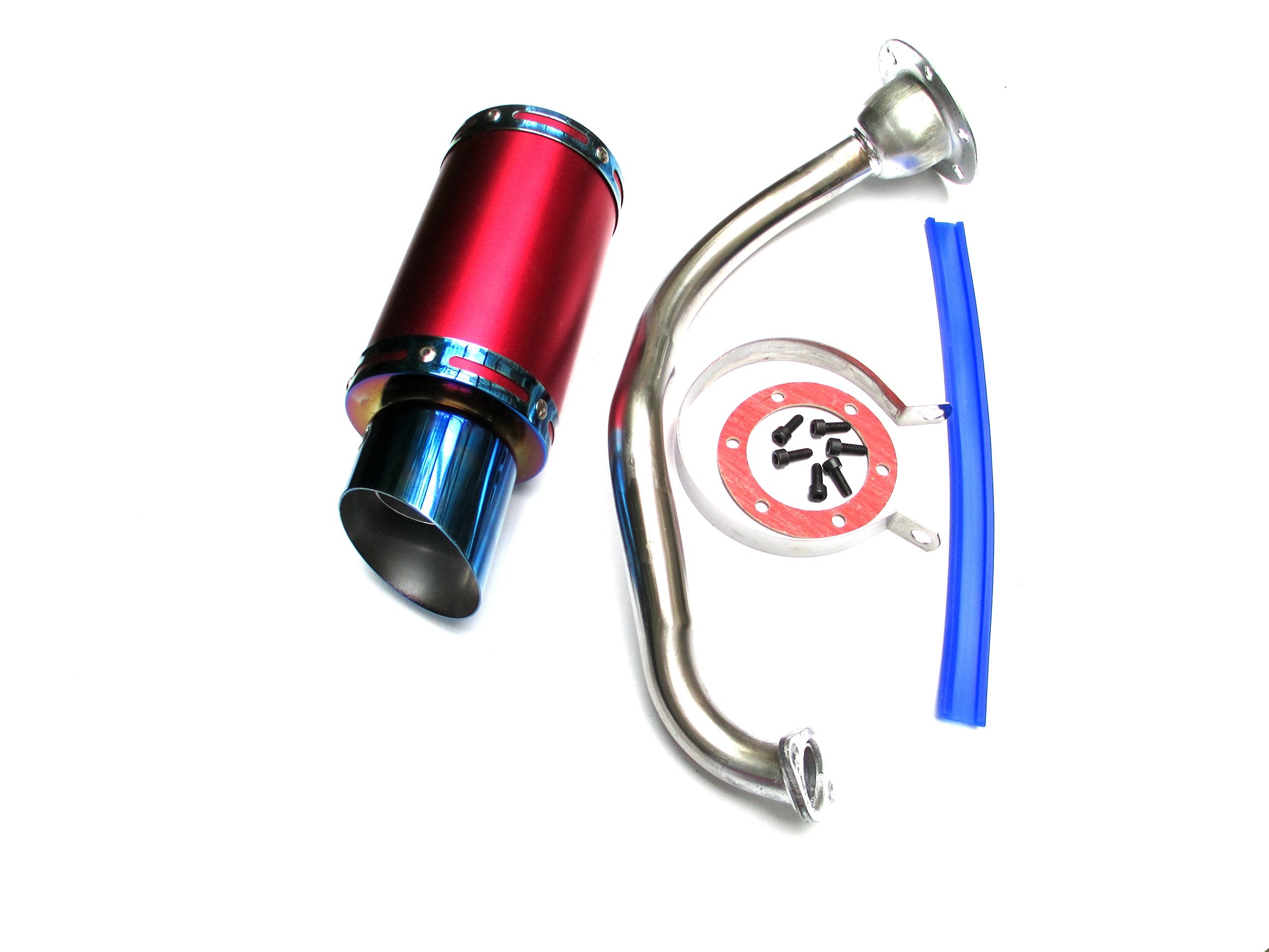 Usonline911 High Performance Exhaust System Muffler For Gy6 50Cc-400Cc 4 Stroke Scooters Atv Go Kart (Red&Blue)