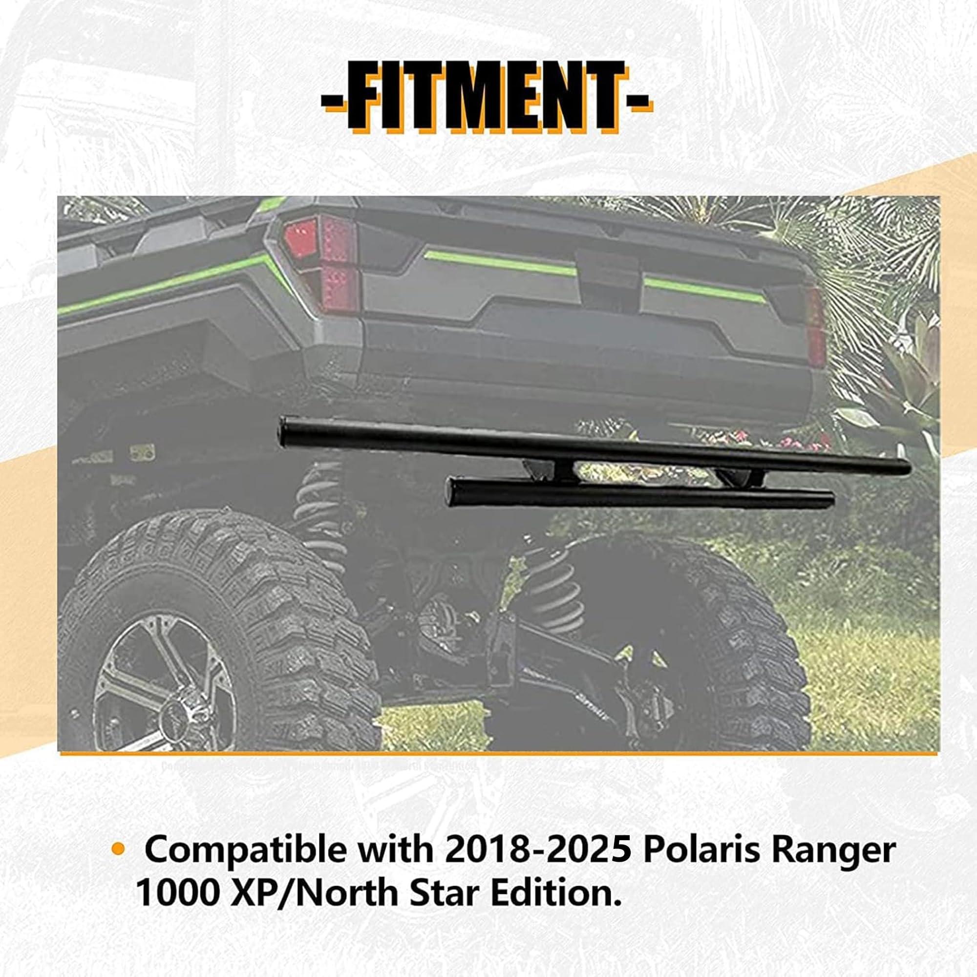 KUAFU Rear Bumper Guard Compatible with 2018-2025 Polaris Ranger 1000 XP/North Star Edition Double-Tube Rear Bumper Brush Guard