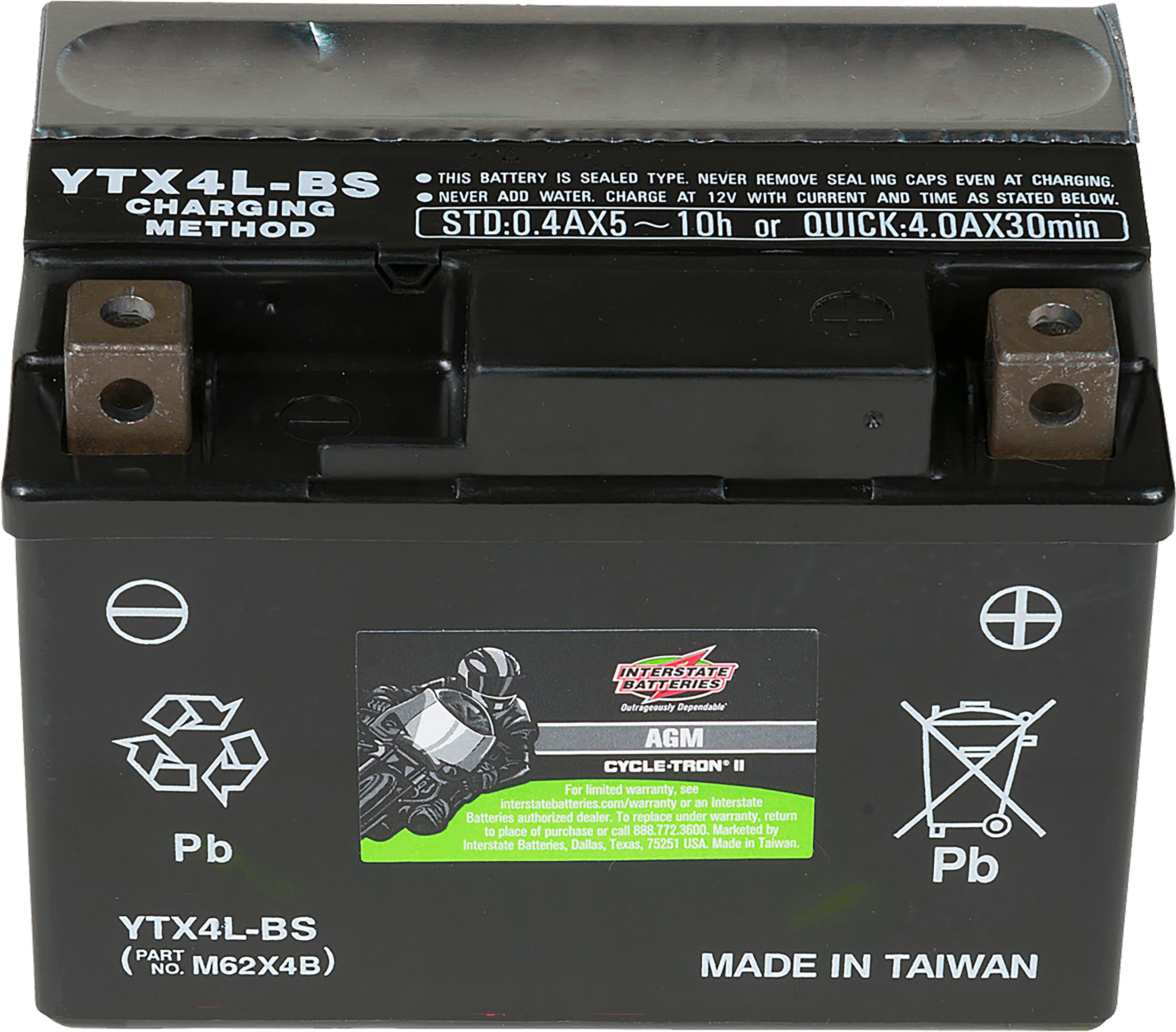 Interstate Batteries Ytx4L-Bs 12V 3Ah Powersports Battery 50Cca Agm Rechargeable Replacement For Brp, Honda, Ktm Motorcycles, Sc