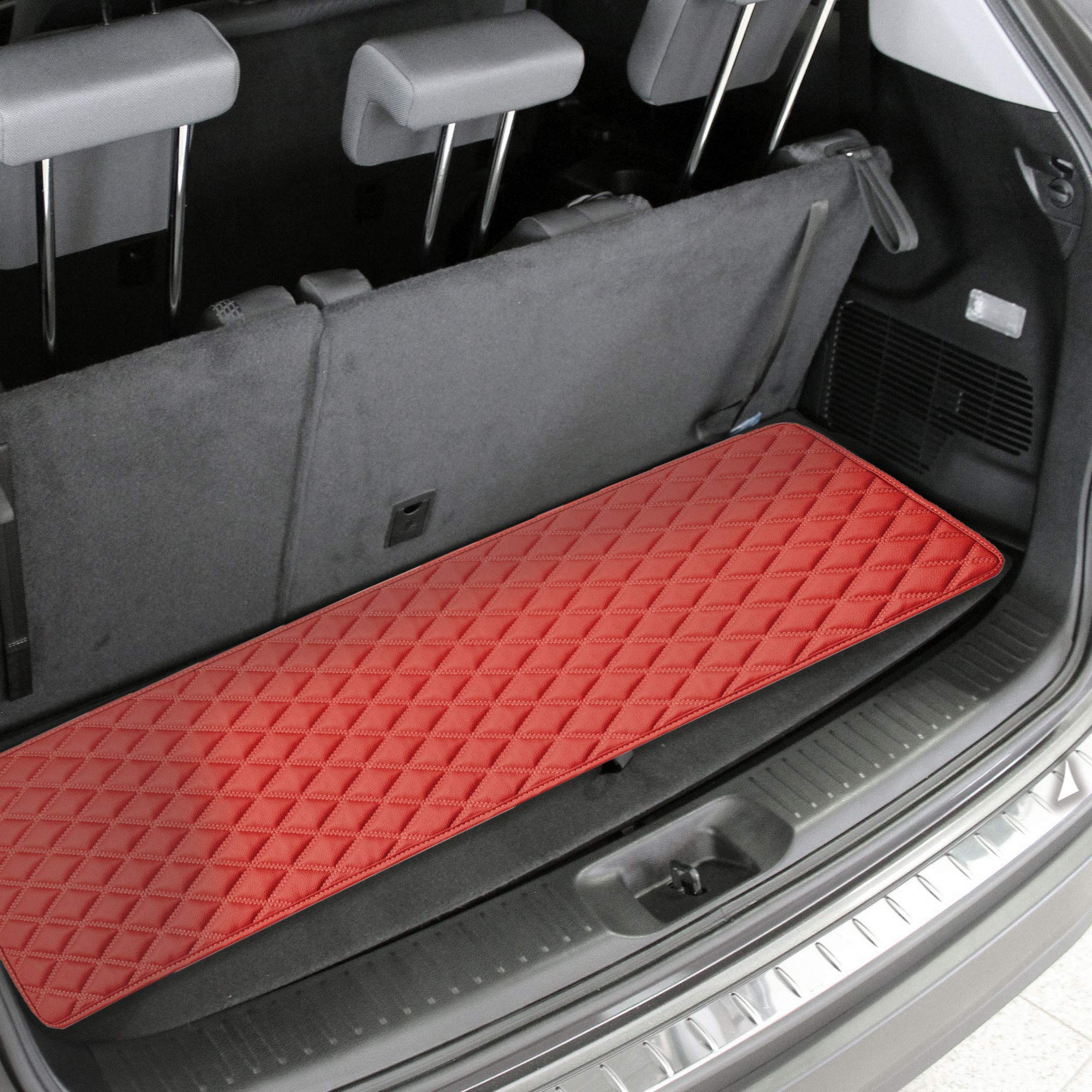 Fh Group F16501 Deluxe Heavy-Duty Faux Leather Diamond Pattern Multi-Purpose Cargo Liner, 46'', Red Color W. Gift- Universal Fit
