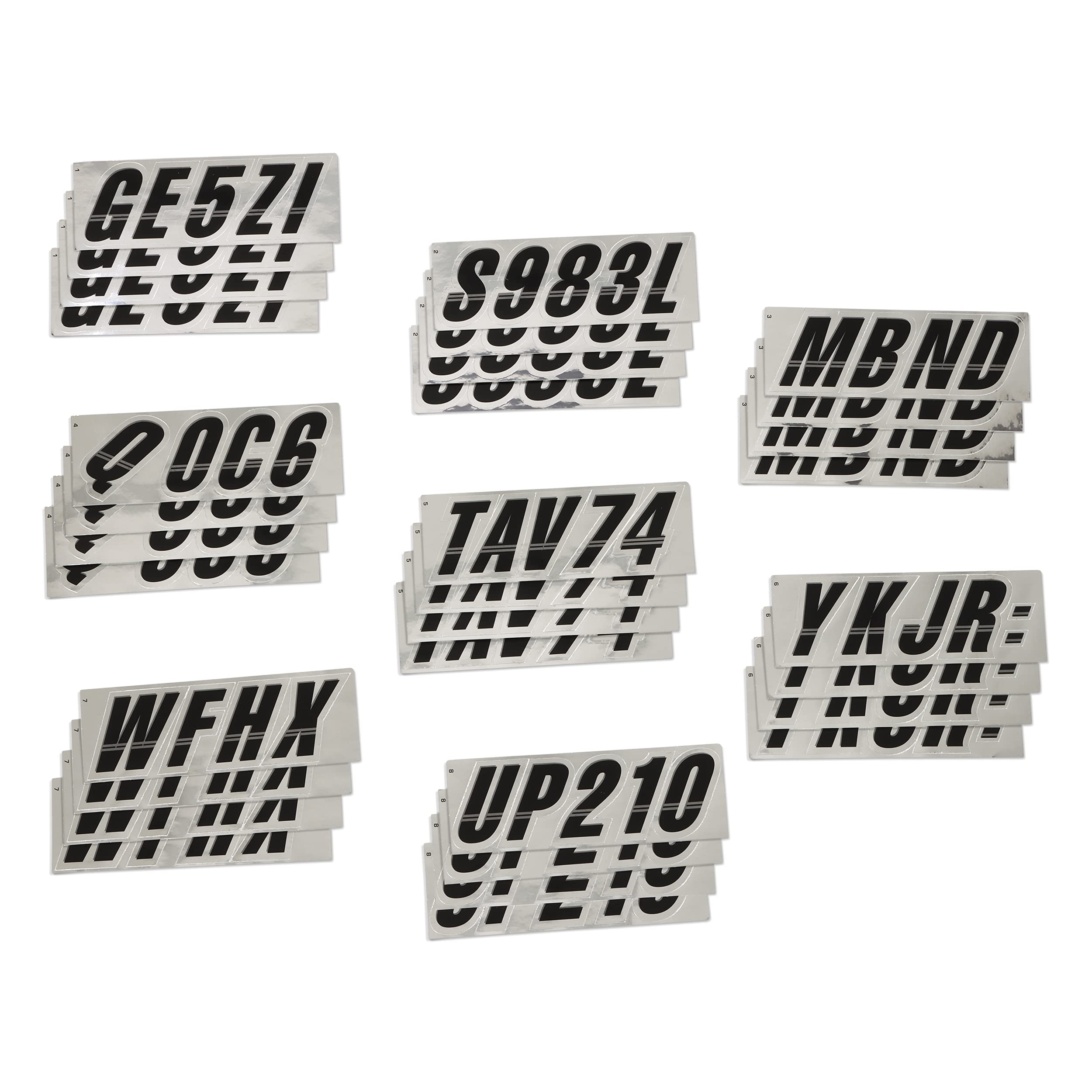 Stiffie Techtron Black/Chrome 3 '' Boat & Pwc Registration Decals  Numbers Letters Stickers