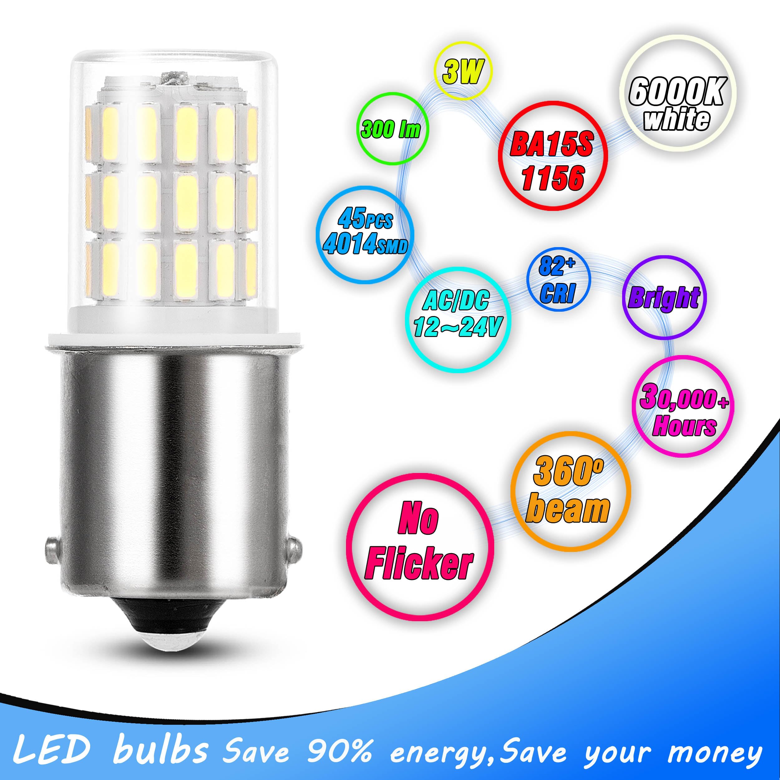 Heifymi 1156 1141 1003 7506 Ba15S Led Bulb,12V-24V For Rv Camper Interior Dome Exterior Porch Light Outdoor Landscape Lighting,S