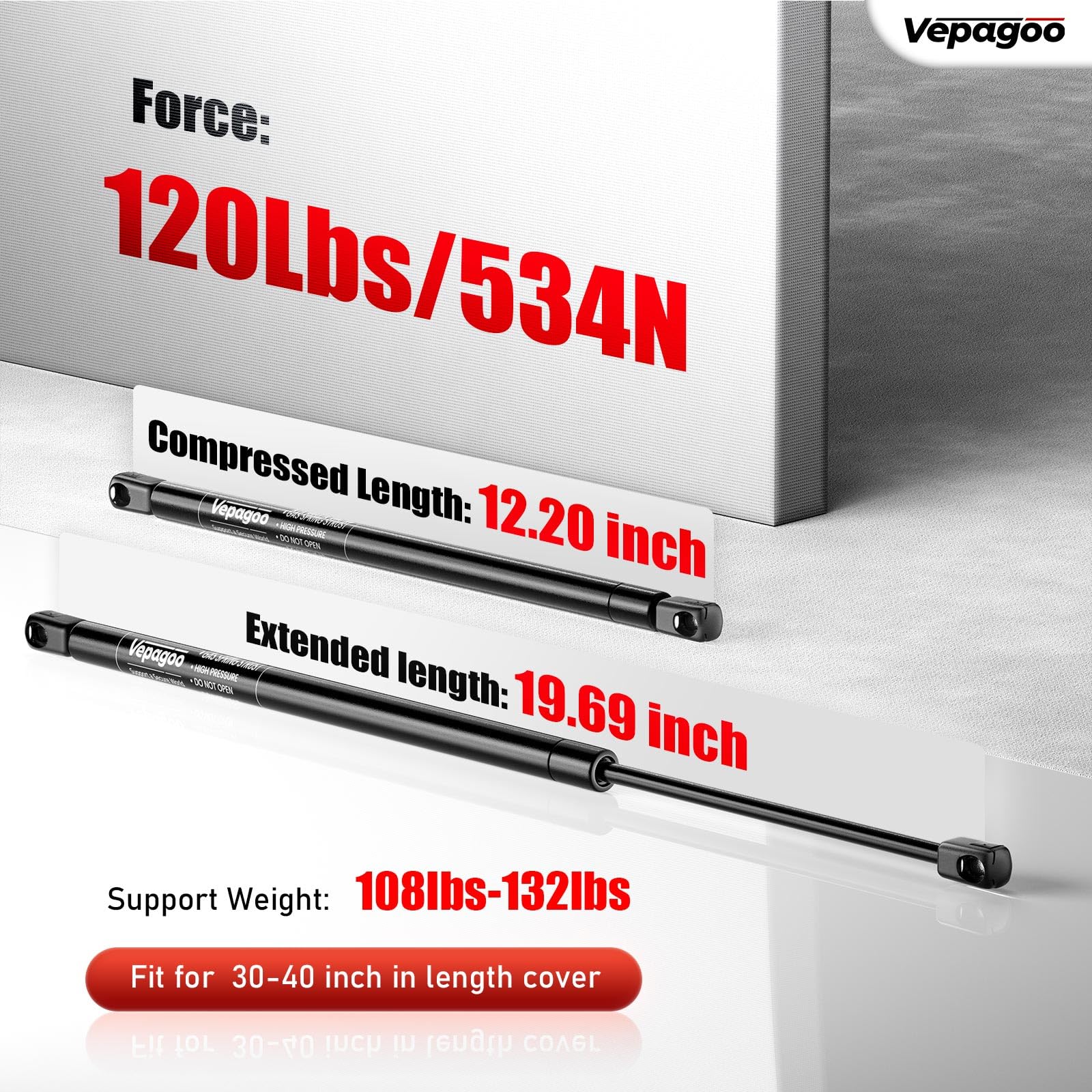 Vepagoo C1608055 20 Inch Gas Strut 120Lb/534N Shock Spring Lift Support For Rv Bed Door Tonneau Cover Travel Trailer Camper Shel