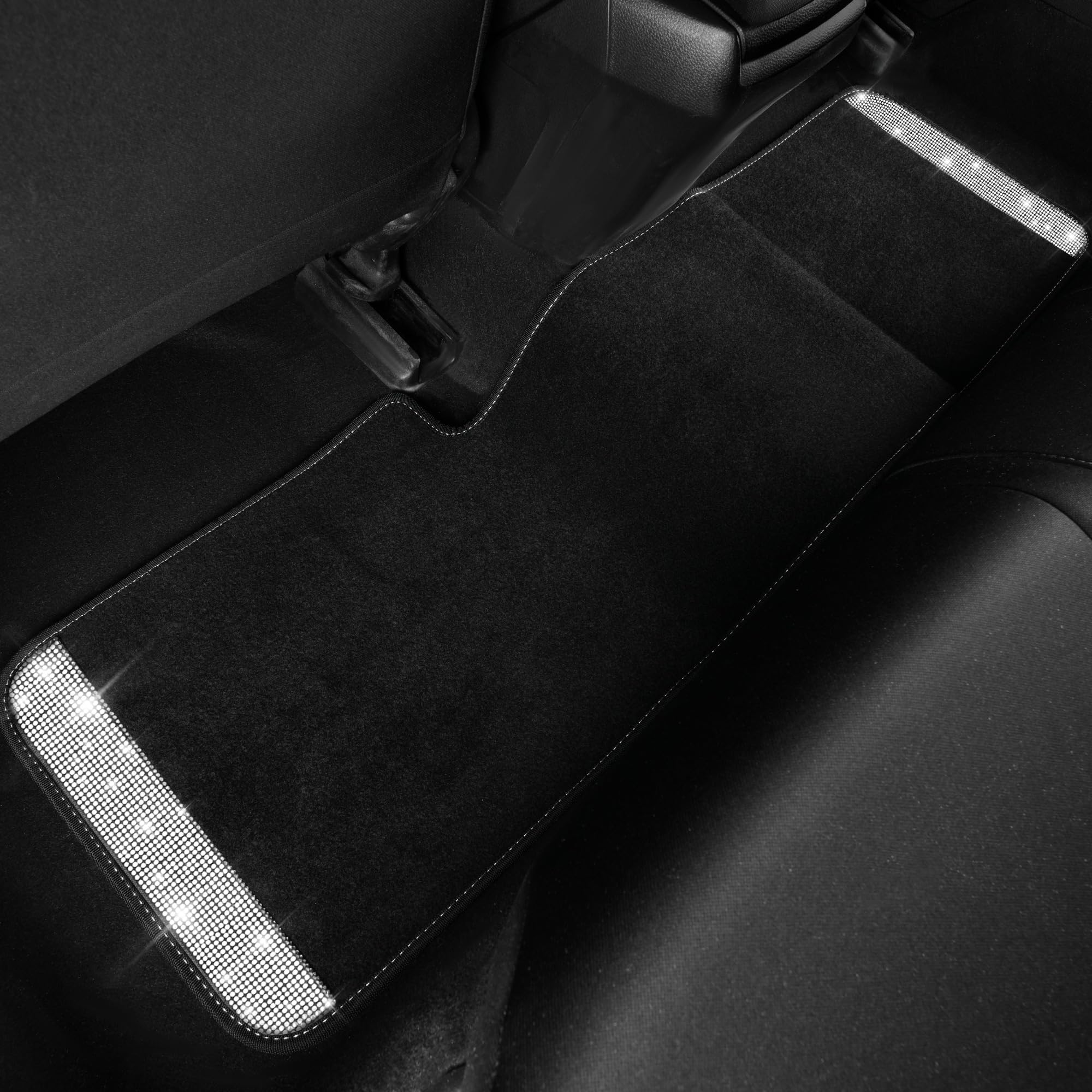 Car Pass® Bling Car Mats Shining Diamond Carpet Crystal Rhinestones Sparkly Glitter Floor Mats With Anti-Slip Pvc Heel Pad Universal For Automotive Suv, Sedan, Van, 3Pcs For Girl Women, Black Silver