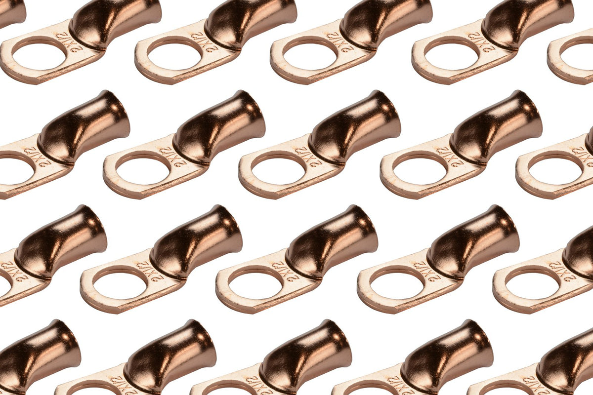 Temco 50 Pack Bare Copper Welding Battery Cable Ends, Lugs Terminal 2 Awg 1/2 '' Hole (6 Awg To 1/0 Awg Options Available)
