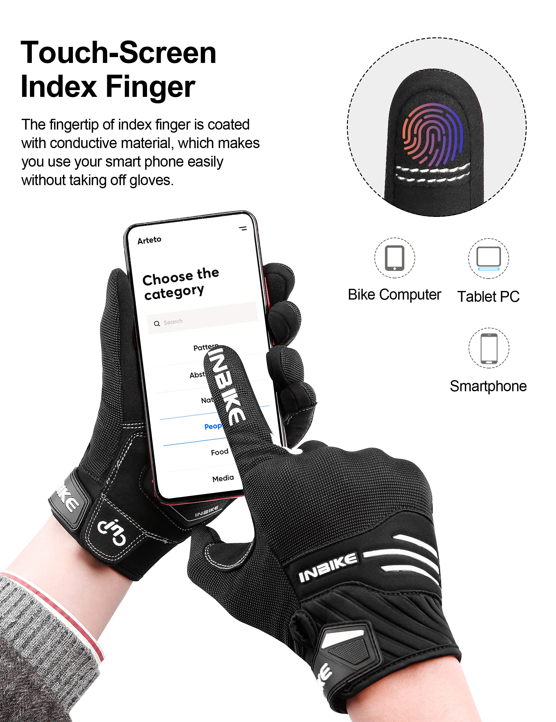 Inbike Breathable Motorcycle Gloves Men Motorbike Riding Touchscreen Hard Knuckle Tpr Palm Pad White Large