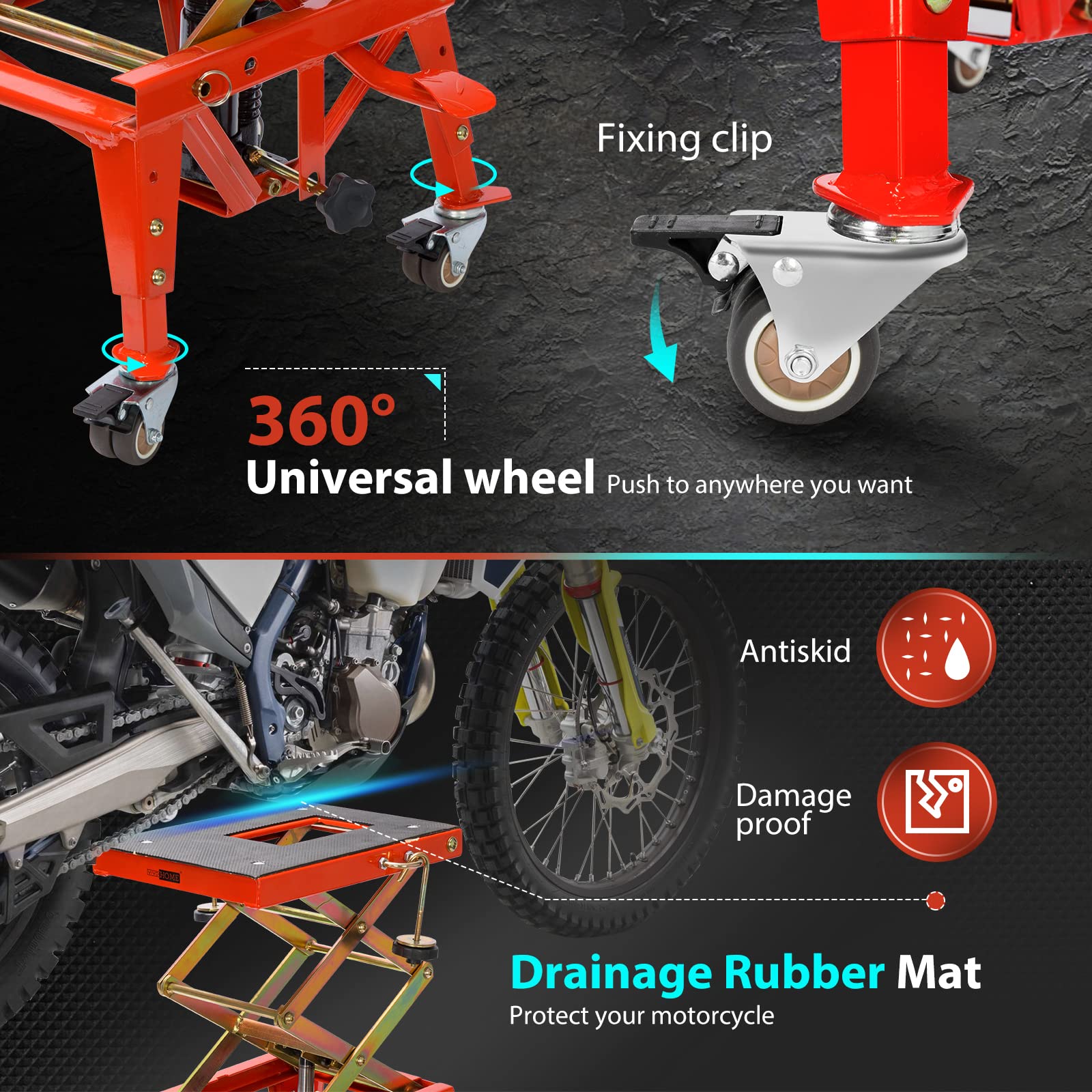 Vivohome 350 Lbs Heavy Duty Hydraulic Motorcycle Lift Jack Table Foot Operated Atv Dirt Bike Scissor Stand With 4 Wheels